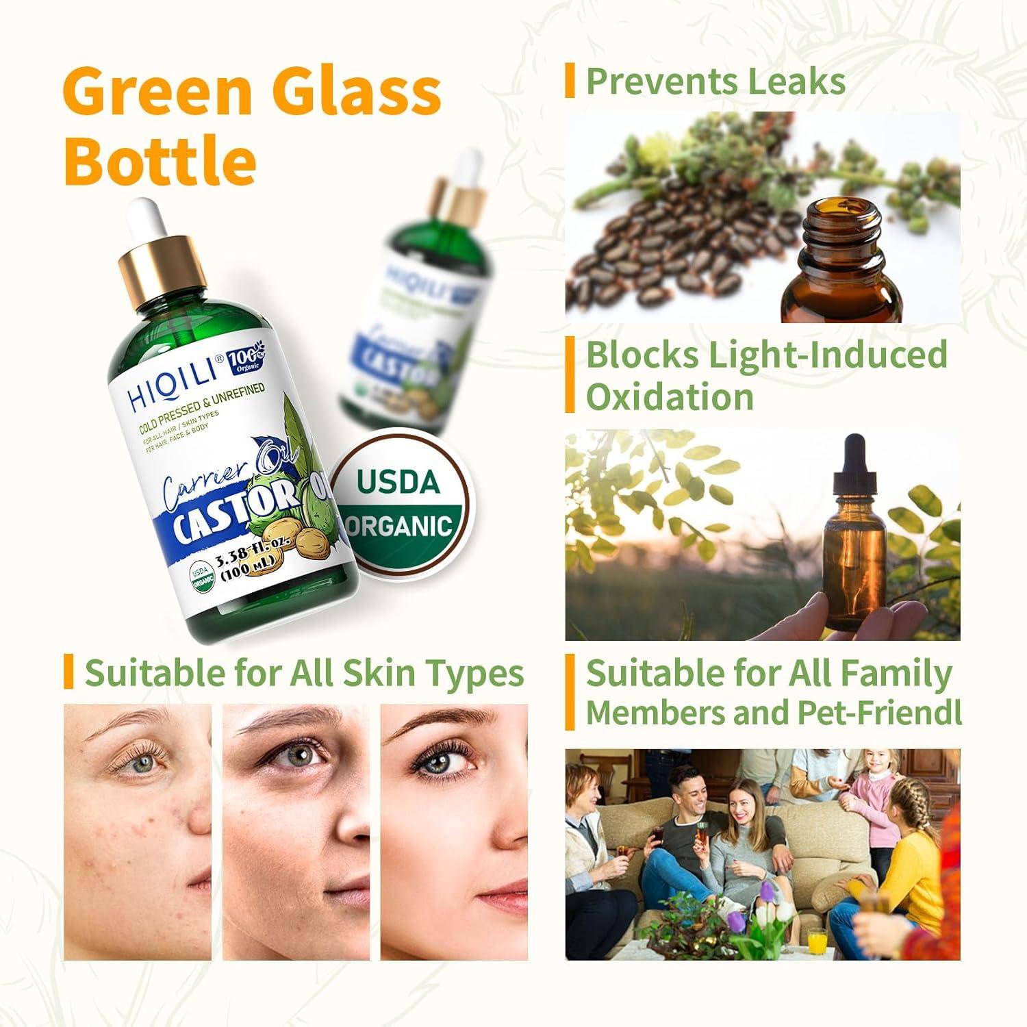 Aceite de Ricino Orgánico HIQILI 100 ml Prensado en Frío