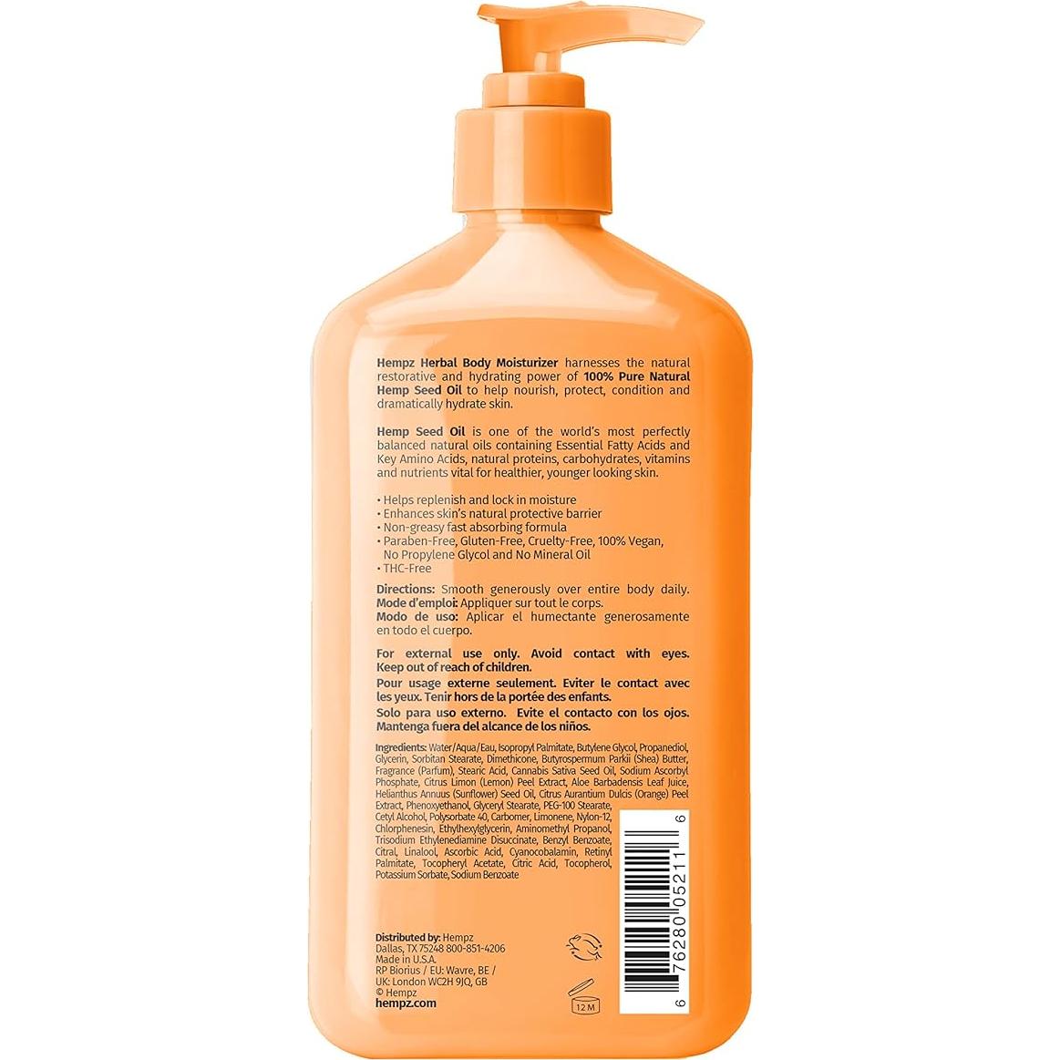 Loción Corporal Hempz 502 ml - Hidratante Flor de Cítricos con Vitamina C