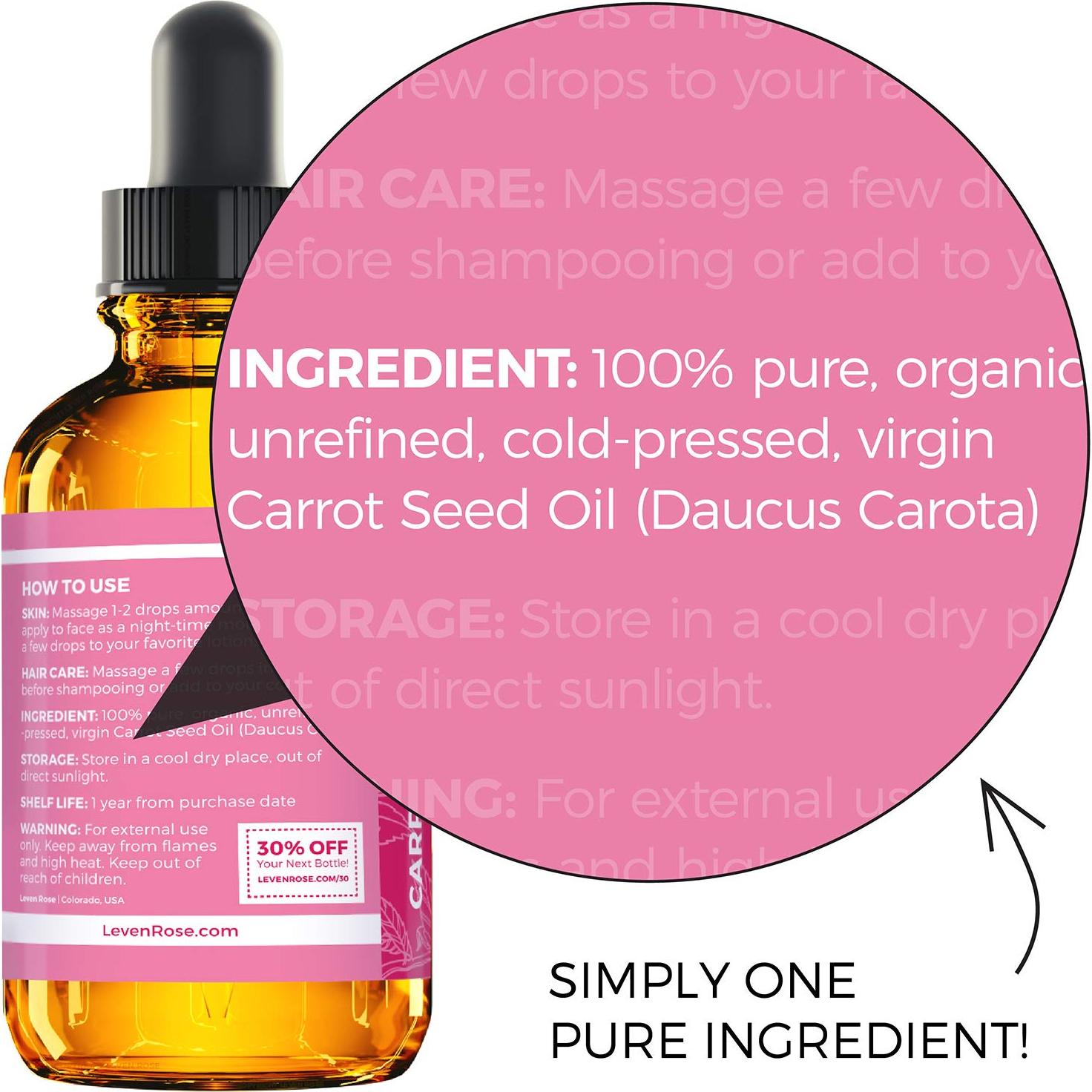 Aceite de Semilla de Zanahoria Puro Leven Rose 30 ml Hidratante