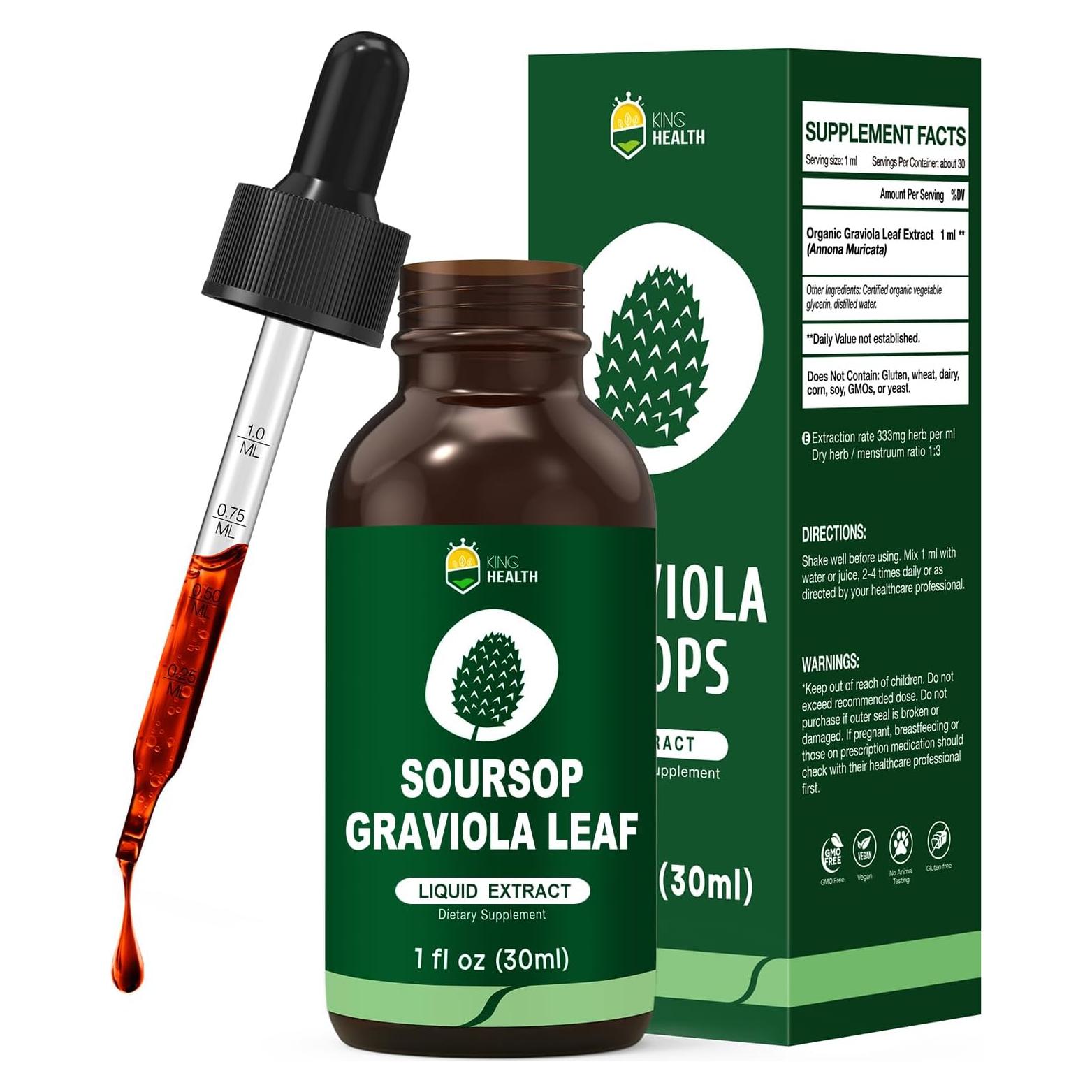 Extracto Líquido de Hoja de Graviola Orgánica KingHealth 29.57 ml