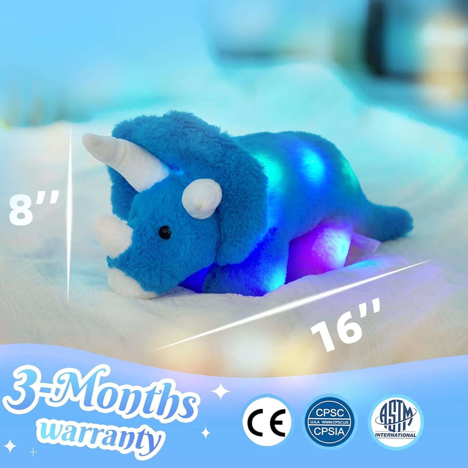 Triceratops de Peluche Azul Guardias Brillantes 40 cm con Luces LED