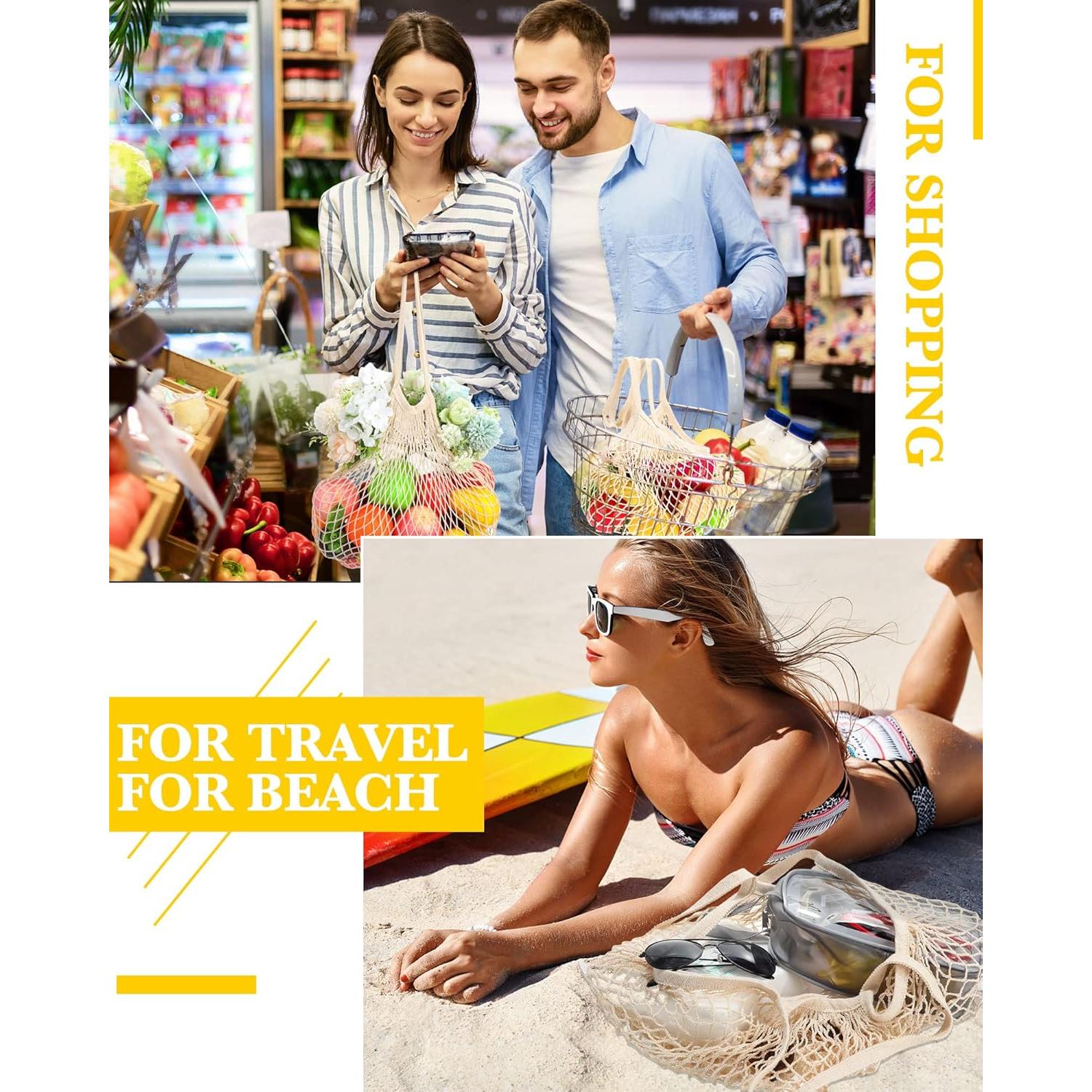 Woanger 24 Bolsas de Compras de Malla de Algodón Reutilizables