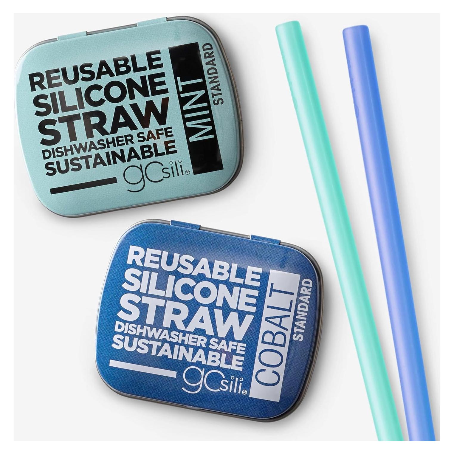 Pajitas de Silicona Reutilizables GoSili 20.32 cm 2pk Cobalto/Menta