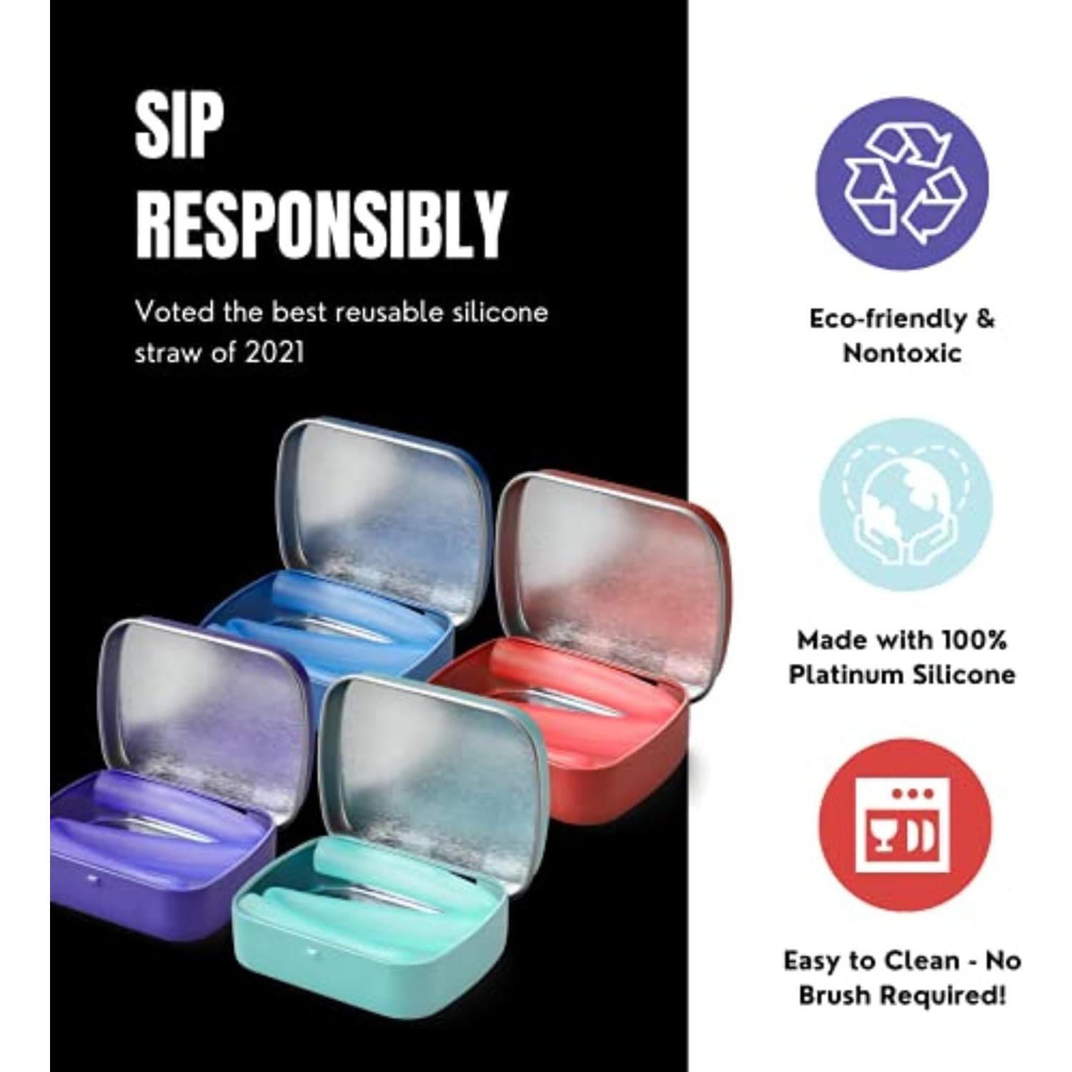 Pajitas de Silicona Reutilizables GoSili 20.32 cm 2pk Cobalto/Menta