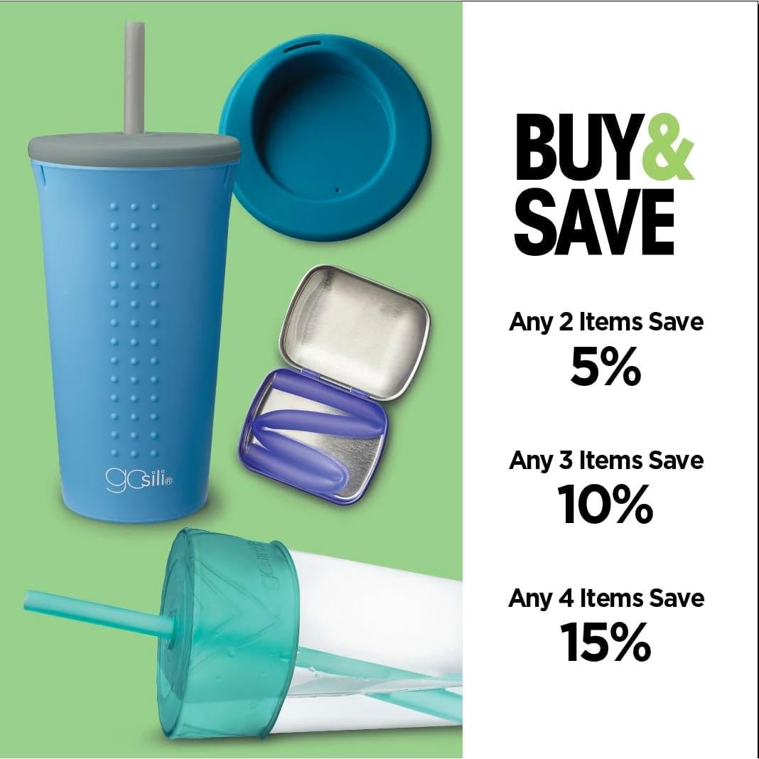 Pajitas de Silicona Reutilizables GoSili 20.32 cm 2pk Cobalto/Menta