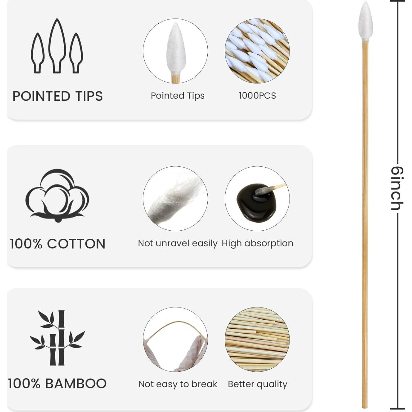 1000 Bastones de Limpieza de Algodón Point-Ring 15.24 cm