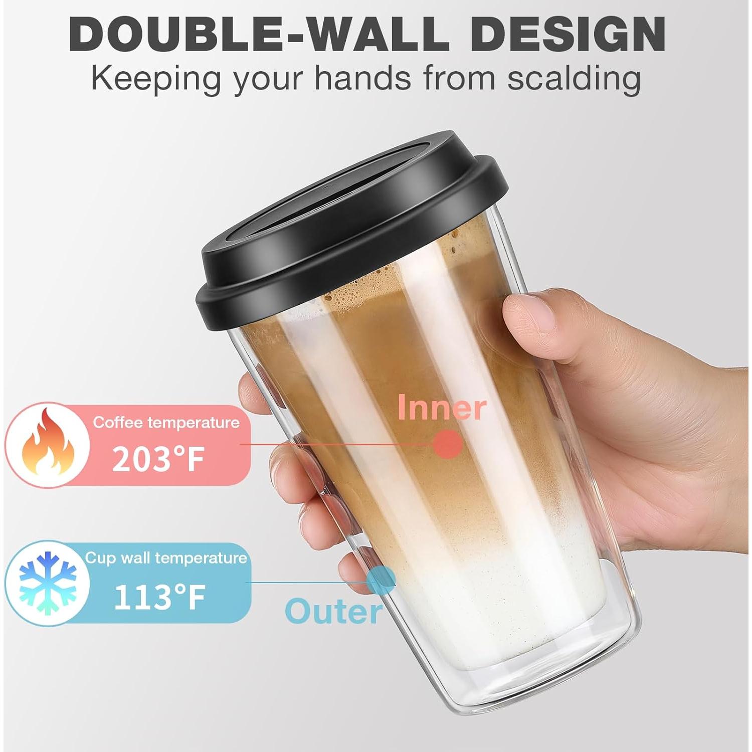 Set de 2 Tazas de Café de Vidrio Doble Pared Qipecedm 355 ml