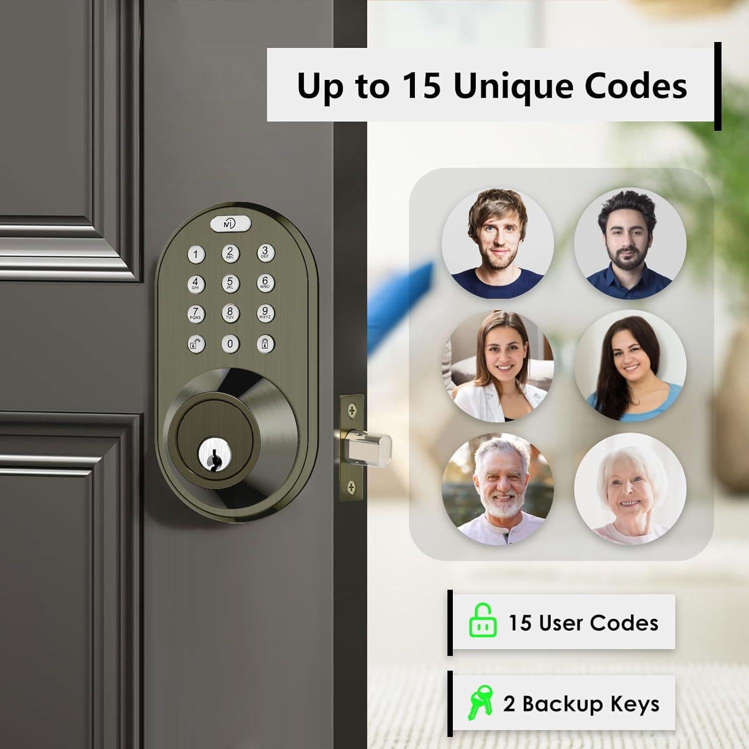 Cerradura Electrónica MiLocks con Teclado y 15 Códigos - Brass Antiguo