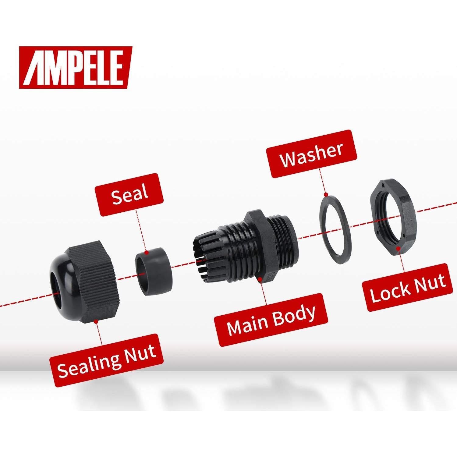 Juntas de Cable PG7 20 Pack AMPELE Impermeables Nylon 3-6.35mm