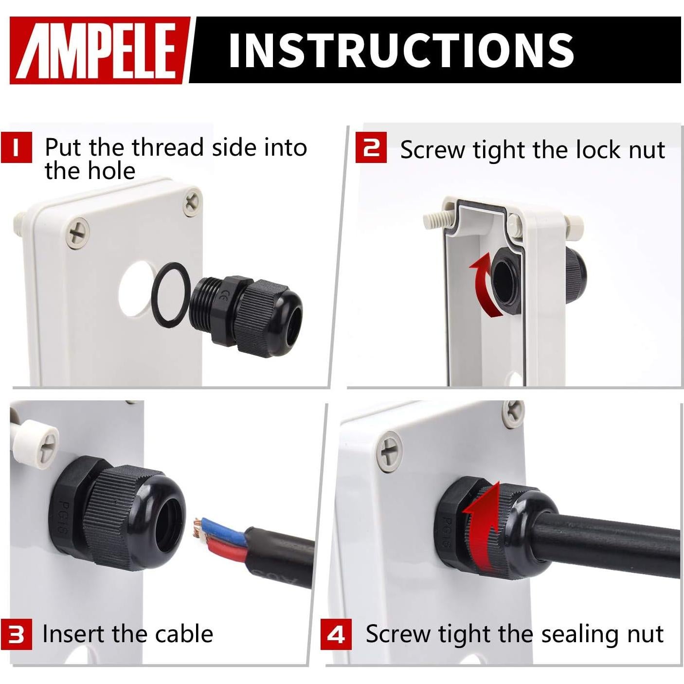 Juntas de Cable PG7 20 Pack AMPELE Impermeables Nylon 3-6.35mm