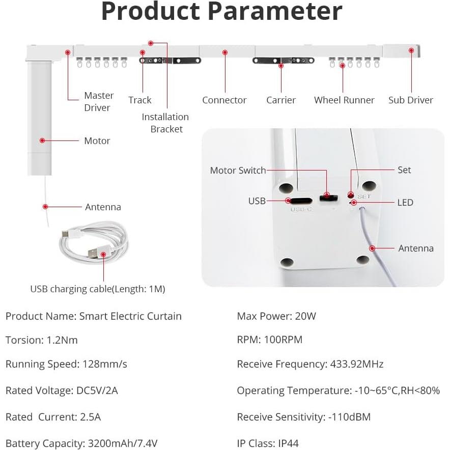 Motor de Cortina Inteligente Blindsmart 2.1m con Control App y Voz