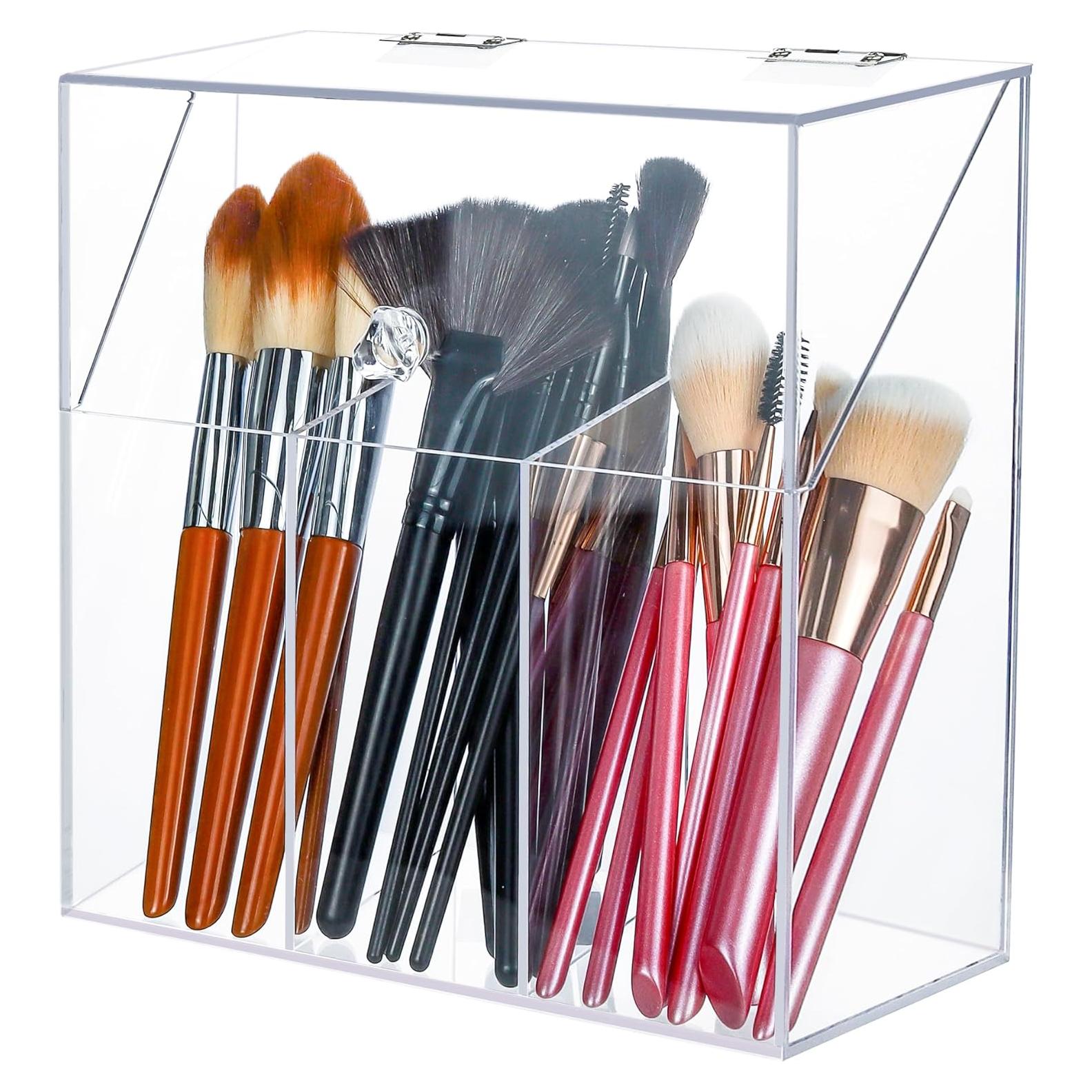 Soporte de Brochas de Maquillaje Acrílico LOHRYVIO 3 Compartimentos