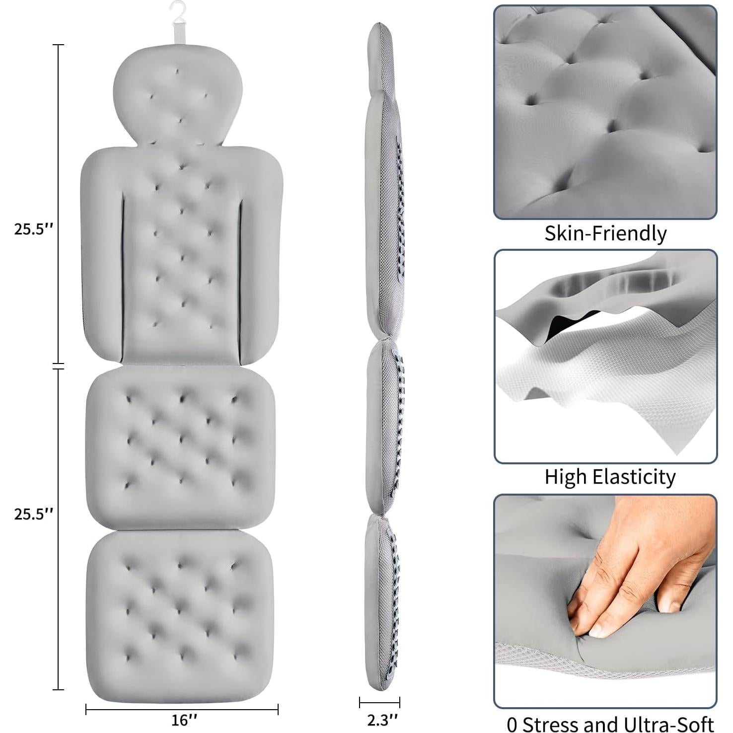 Almohada de Baño Completo VOXOR Gris 130x41 cm con Ventosas