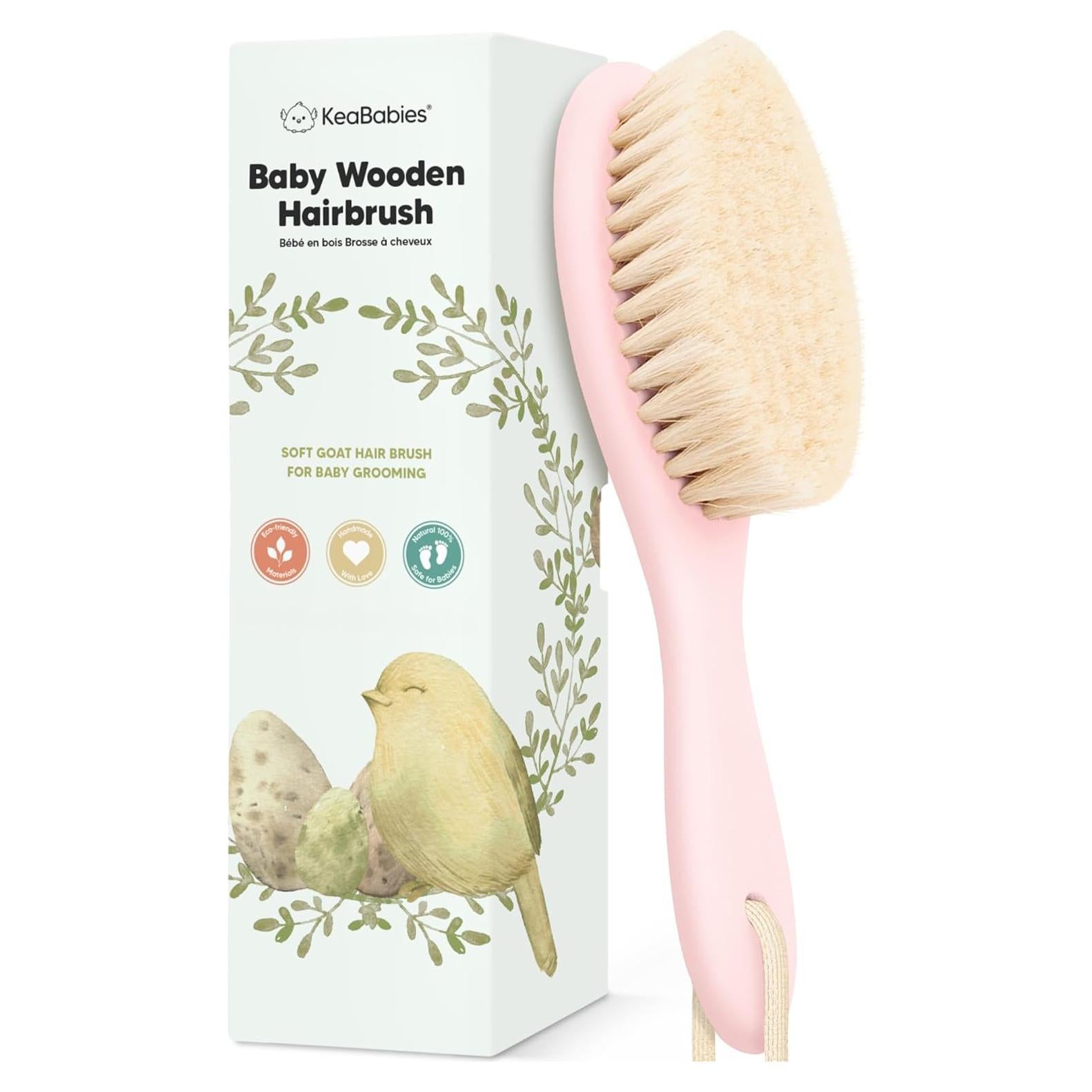 Cepillo de Cabello de Madera KeaBabies Rosa para Bebé