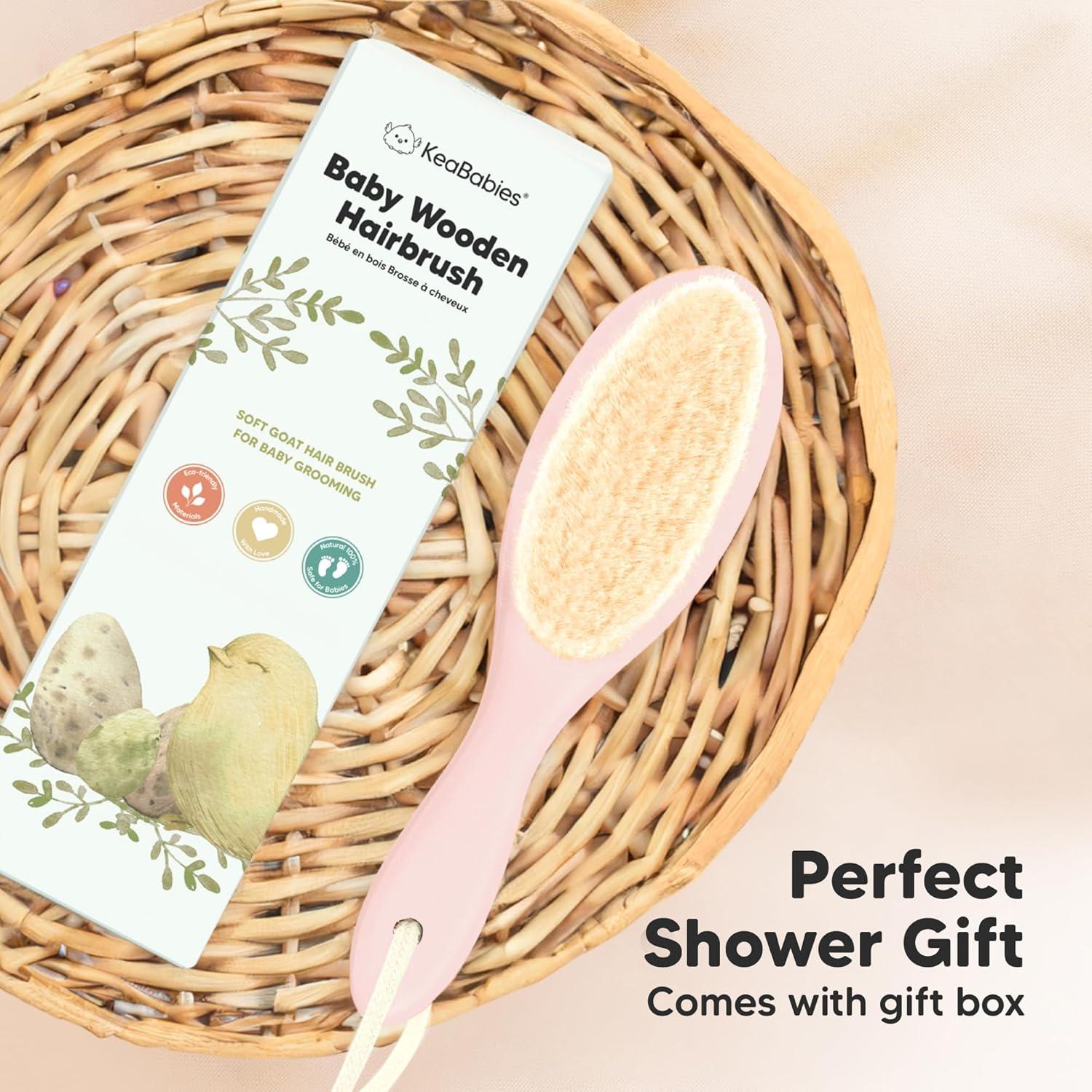 Cepillo de Cabello de Madera KeaBabies Rosa para Bebé