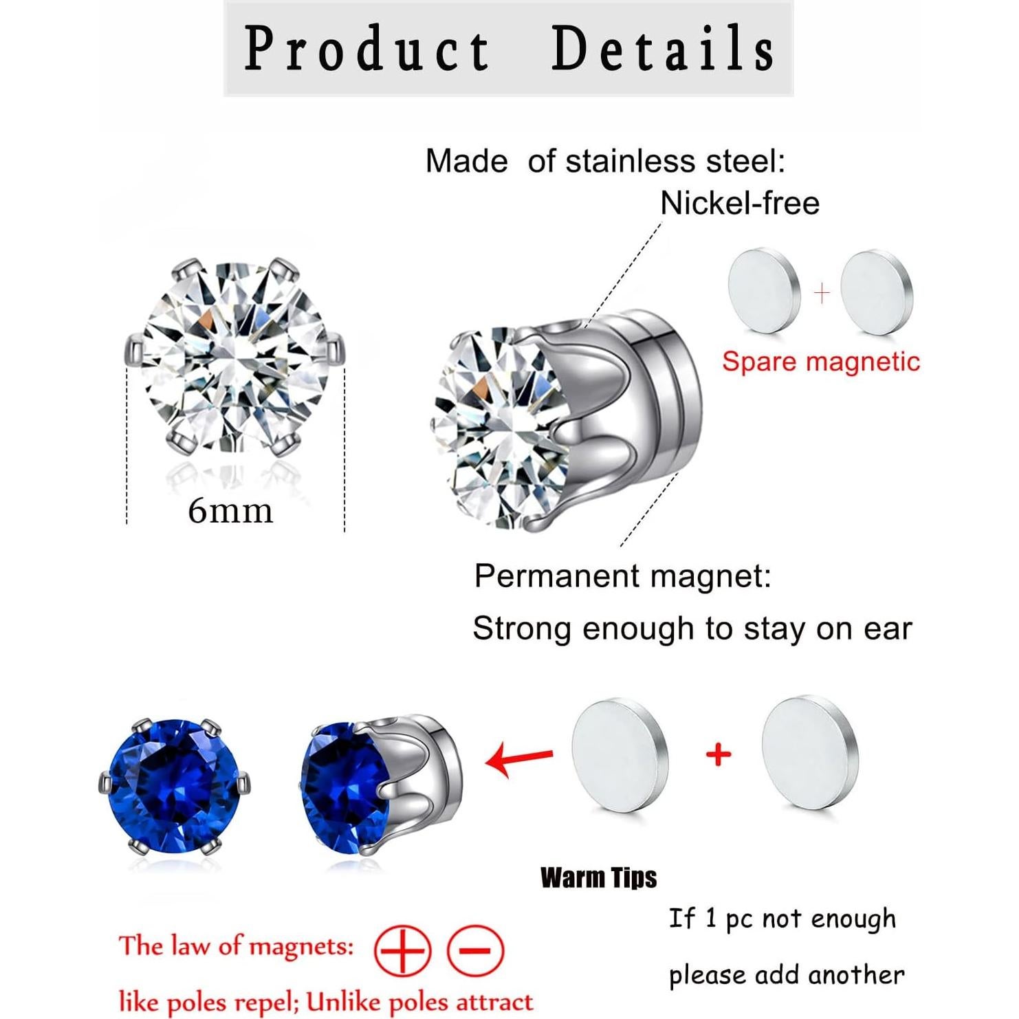 Set de 12 Aretes Magnéticos Spiritlele Circonita 4-7mm