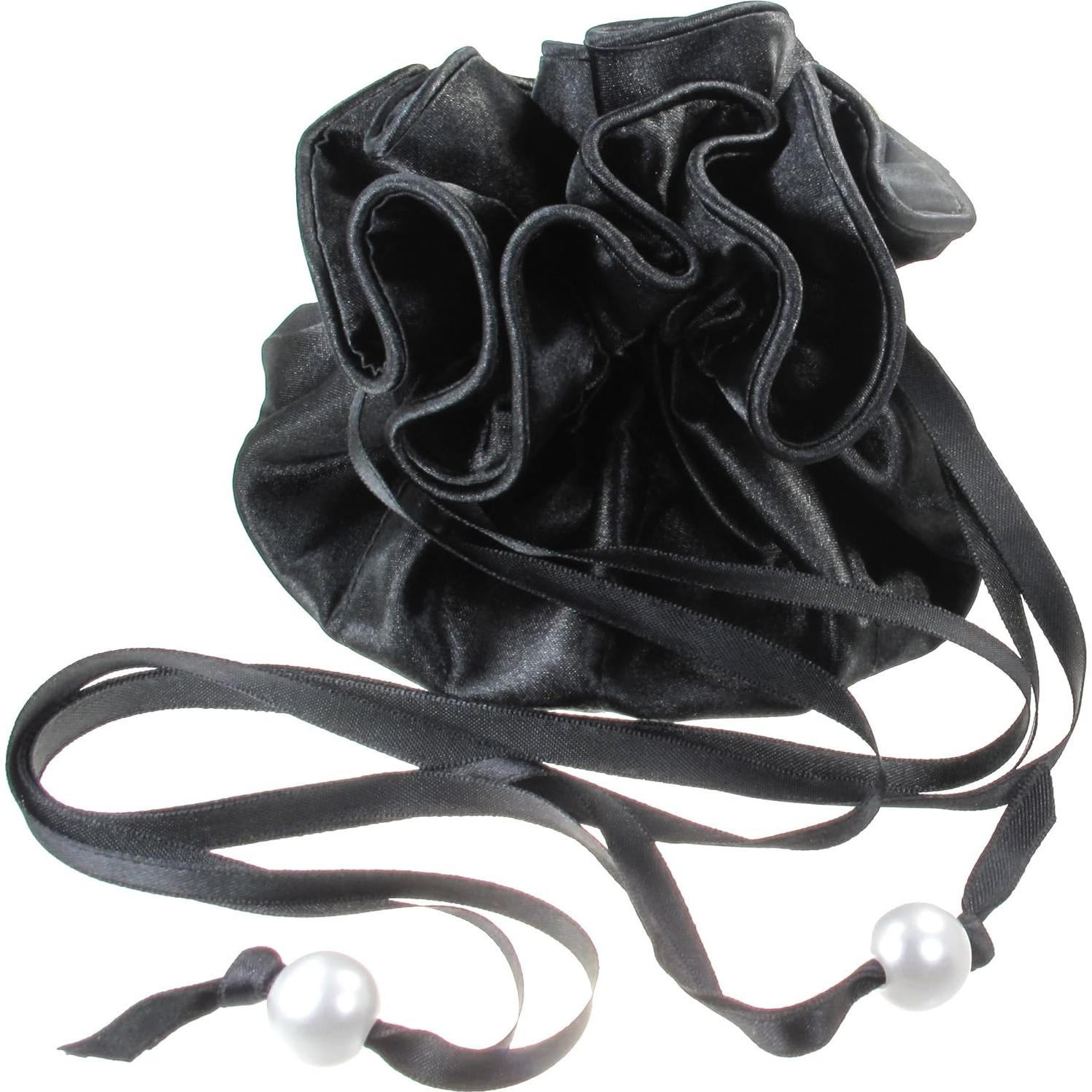 Bolsa de Joyas 2-en-1 TropicaZona de Satén Negro con 16 Bolsillos