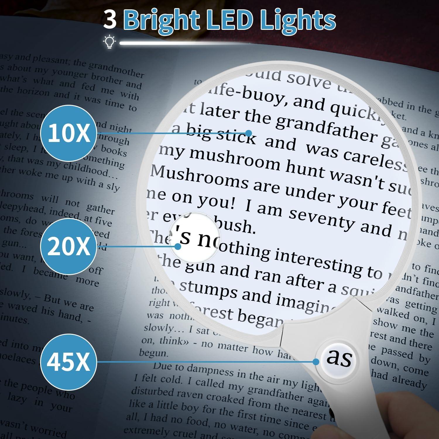 Lupa de Mano JARLINK con Luz LED 10X 20X 45X Blanca