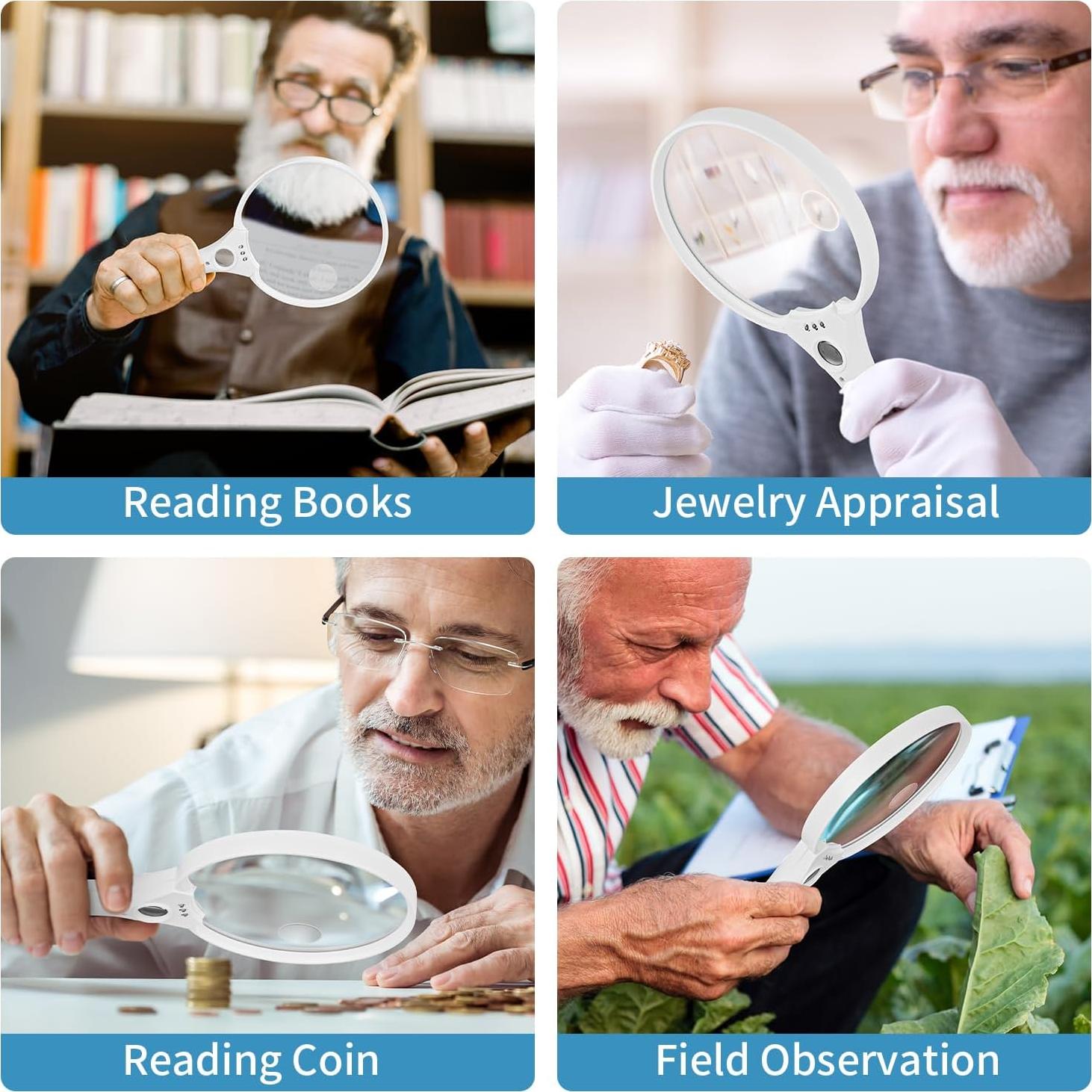 Lupa de Mano JARLINK con Luz LED 10X 20X 45X Blanca