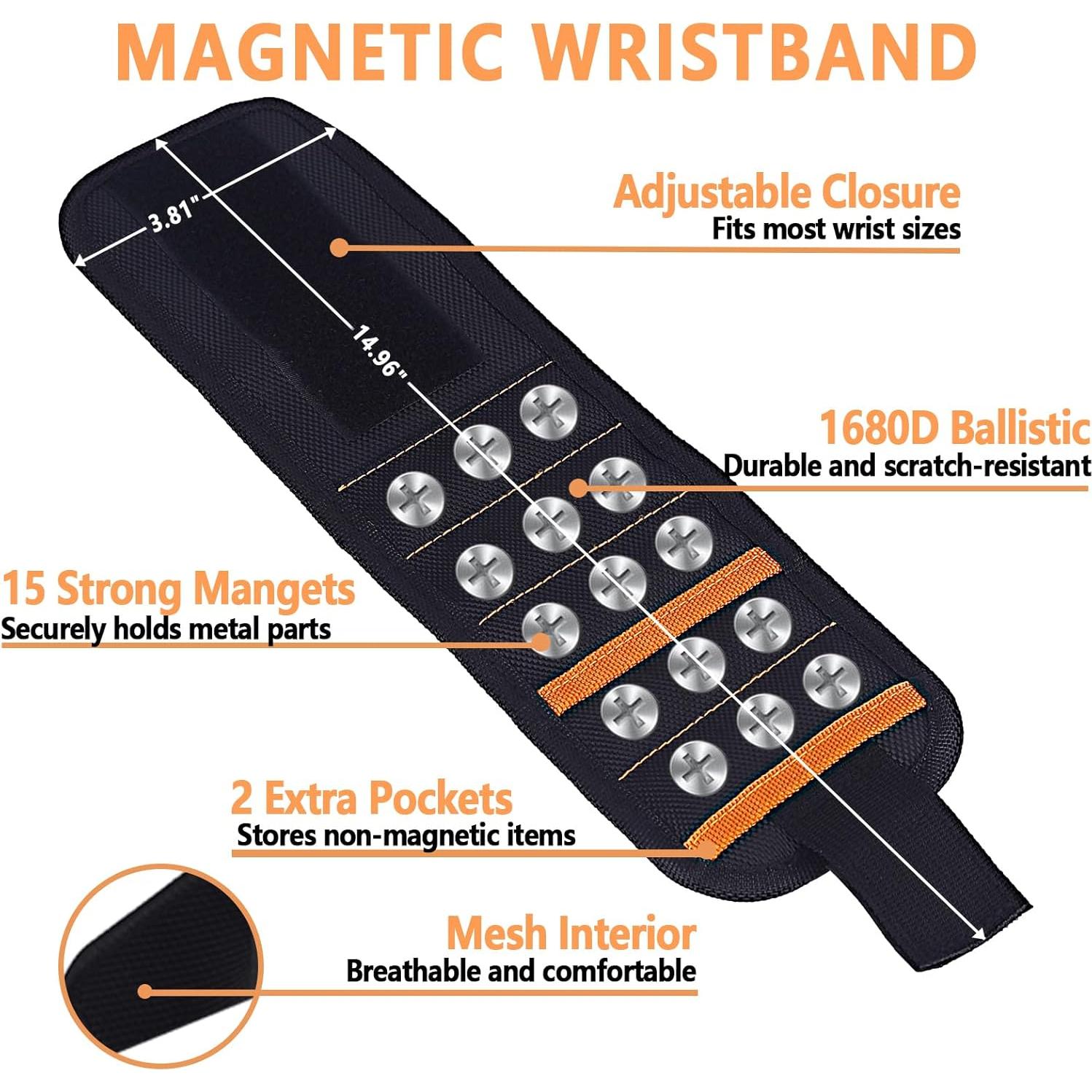 Banda Magnética para Muñeca MENDPRO con 15 Imanes y 2 Bolsillos