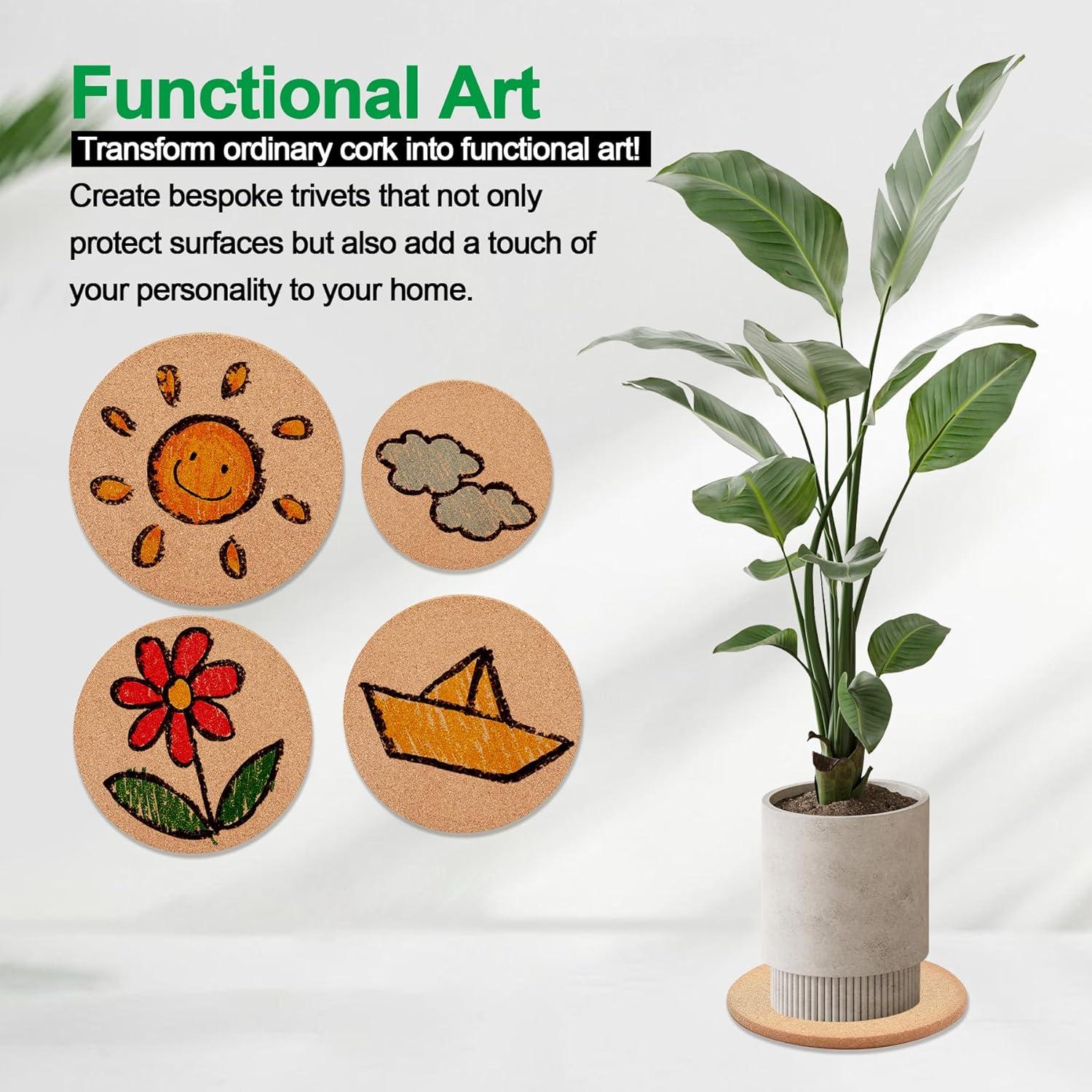 Trivet de Corcho NIJIALGEXPY, 4 Posavasos Redondos 19 cm