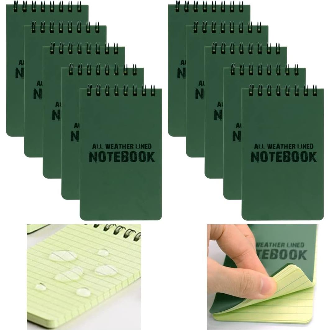 Paquete de 10 Cuadernos Impermeables MOAMUN Verde 7.62x12.7cm