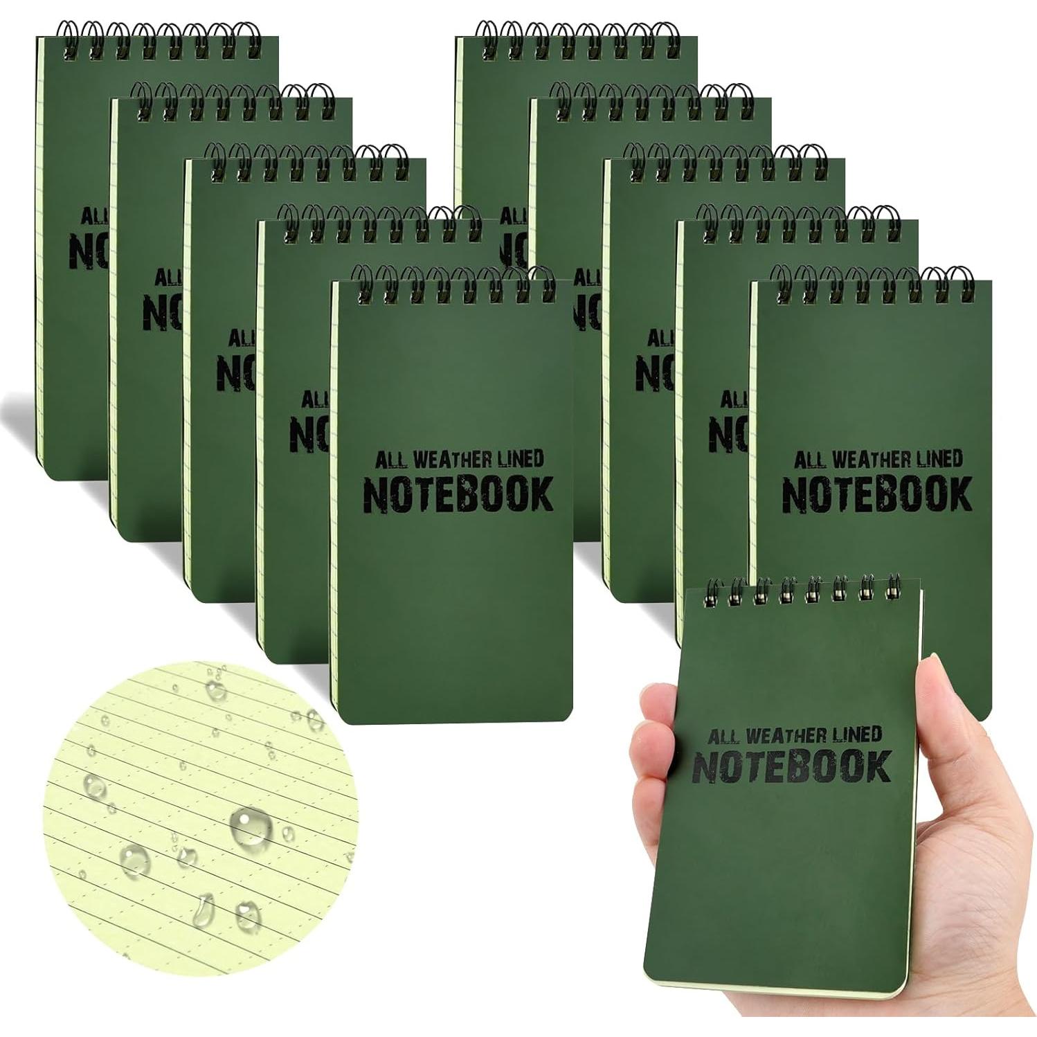 Paquete de 10 Cuadernos Impermeables MOAMUN Verde 7.62x12.7cm