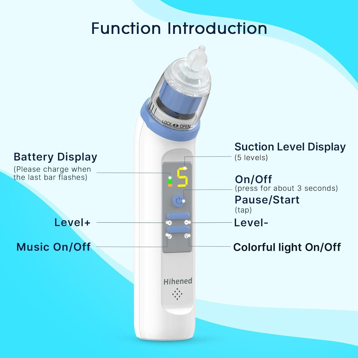 Aspirador Nasal Eléctrico Hihened HED01 para Bebés Azul