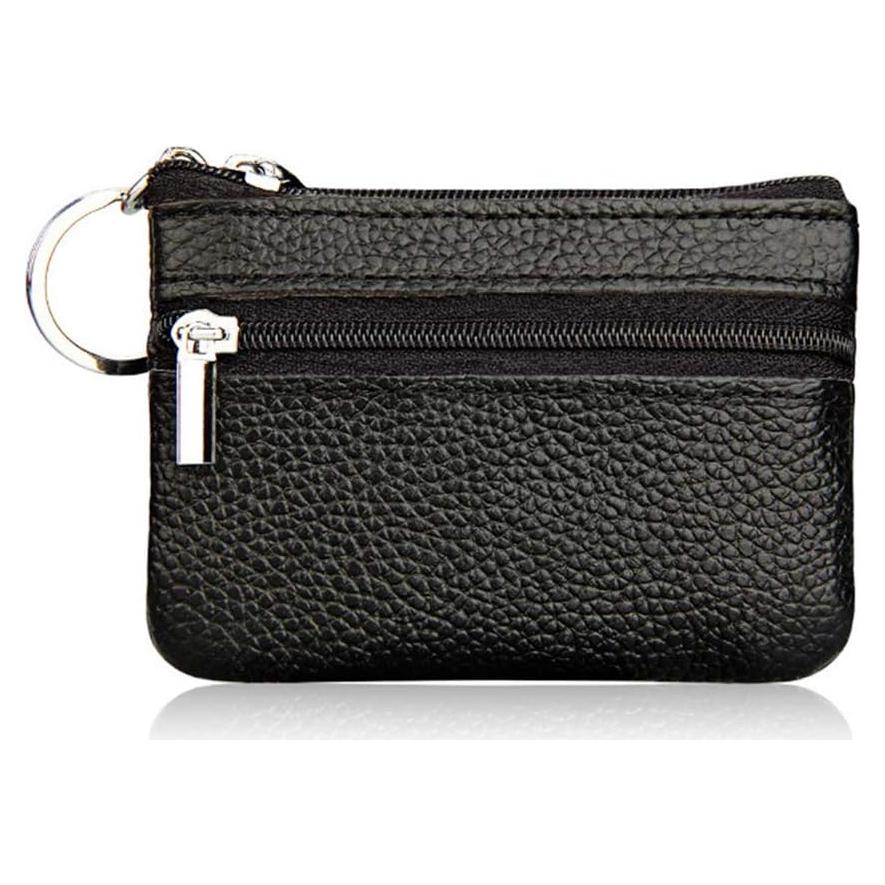 Monedero de cuero genuino negro Hibate HD-015-BLK pequeño