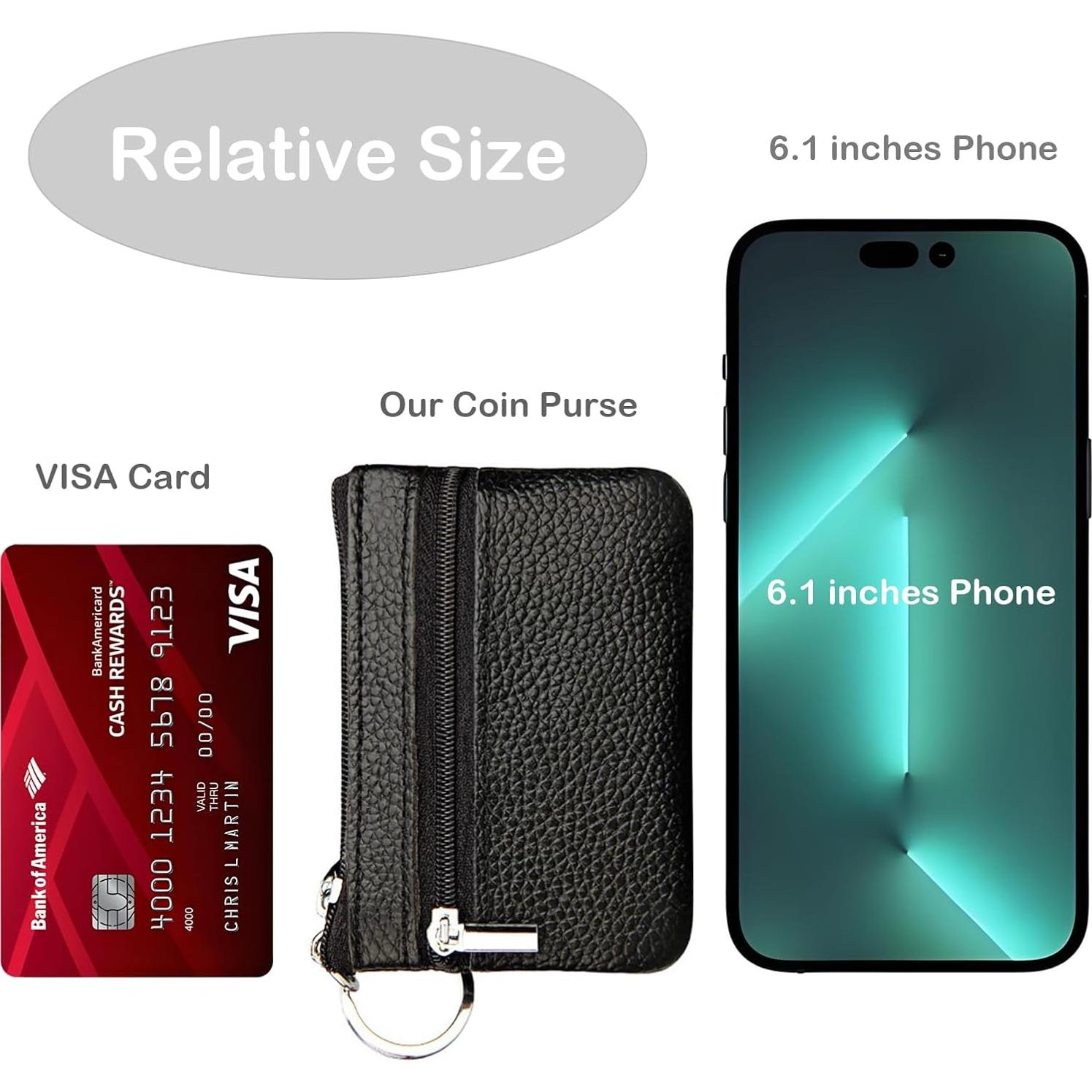 Monedero de cuero genuino negro Hibate HD-015-BLK pequeño