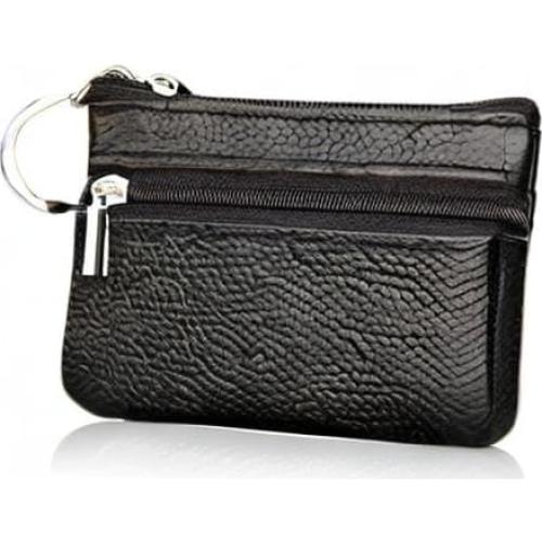 Monedero de cuero genuino negro Hibate HD-015-BLK pequeño