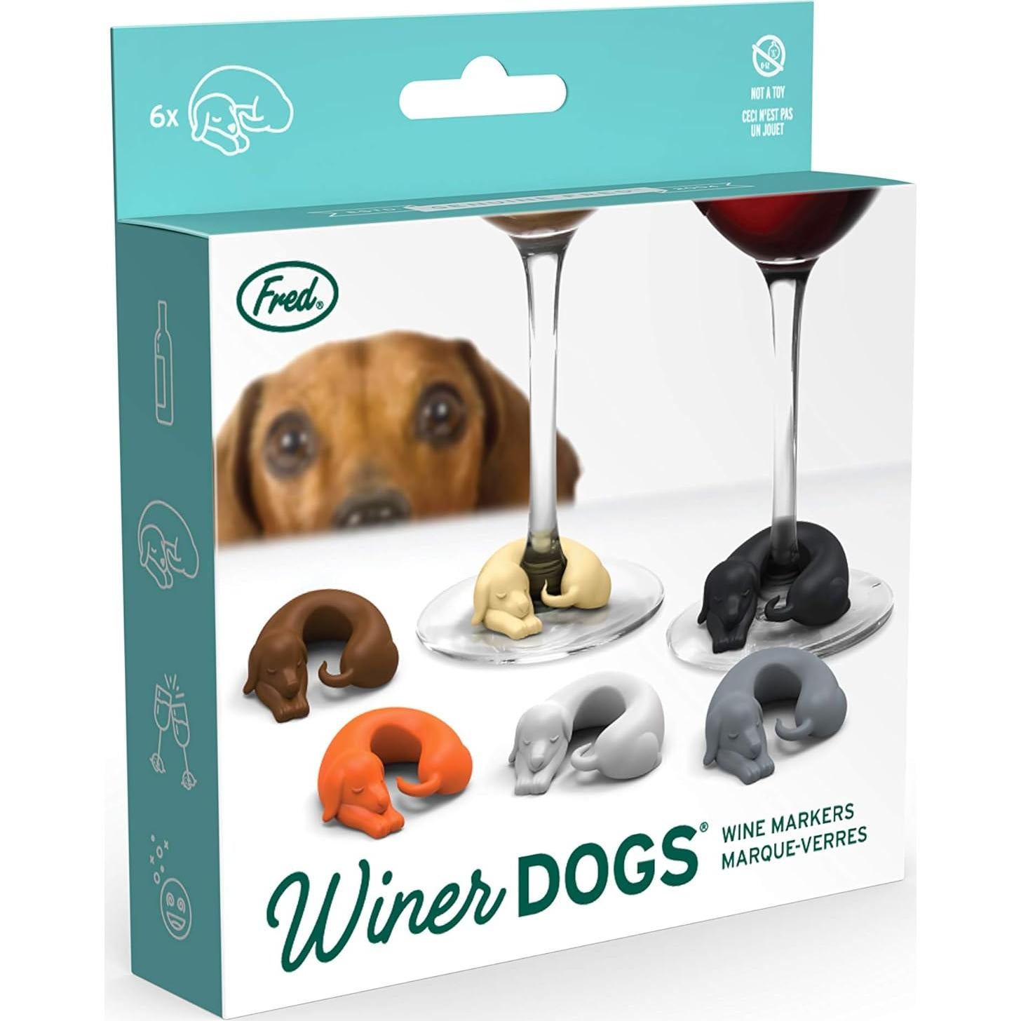 Marcadores de Bebida de Silicona Dachshund - Set de 6 Multicolor