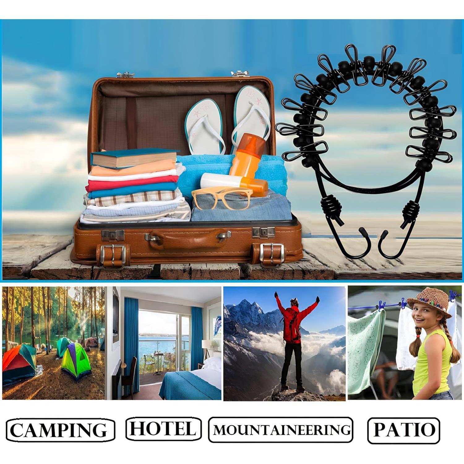 Cuerda de Ropa Portátil BanYakong 3.66m con 12 Pinzas Negra