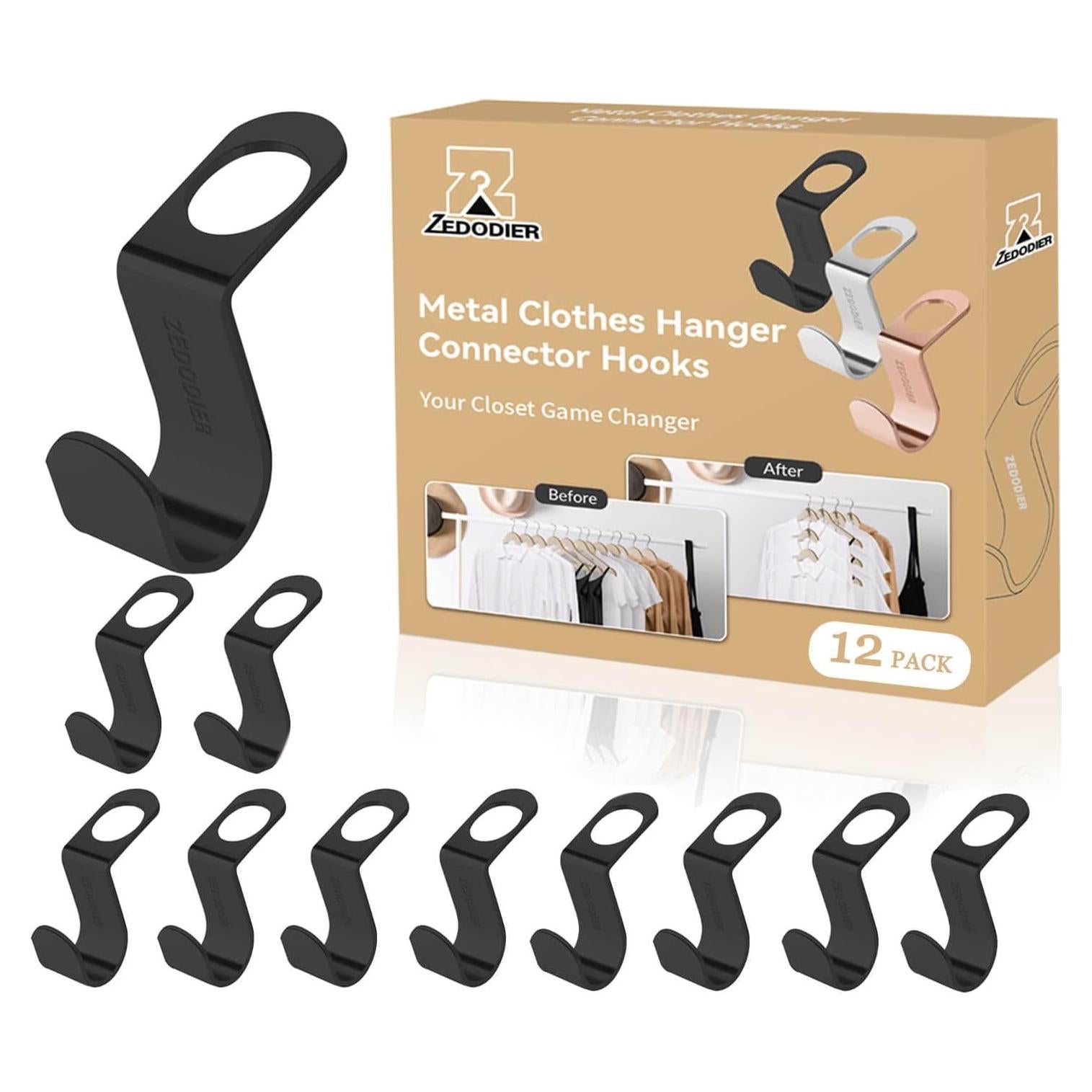 Ganchos Conectores de Perchas ZEDODIER - Paquete de 12, Metal Negro