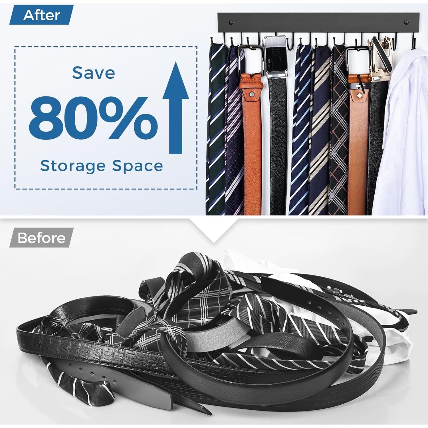 Perchero de Cinturones HAILMAJOR de Madera Negro 12 Ganchos