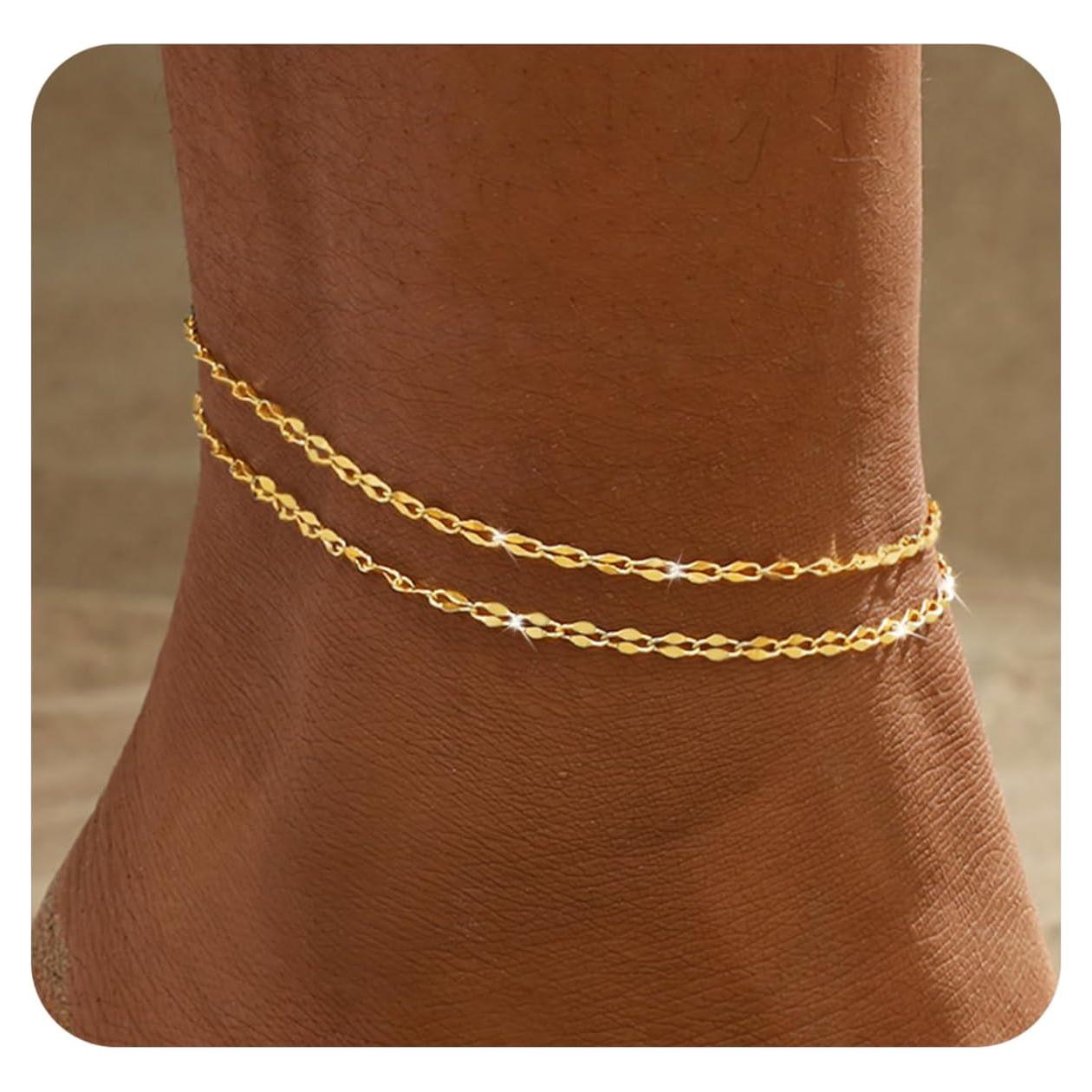 Ankle Bracelets for Women, 14K Gold Plated Waterproof Dainty Anklets for Women, Hypoallergenic Trendy Lightweight Jewelry Gifts
