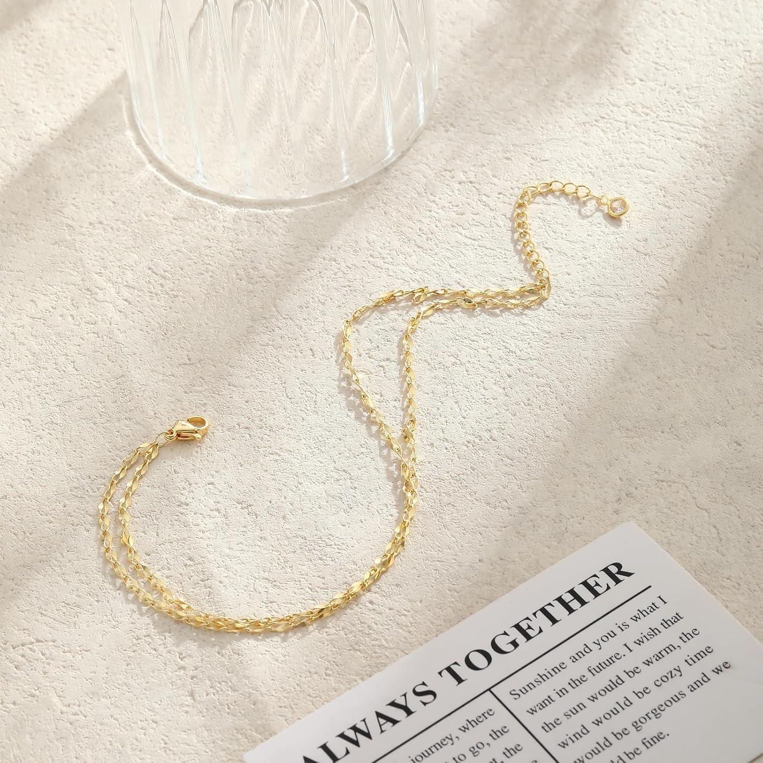 Ankle Bracelets for Women, 14K Gold Plated Waterproof Dainty Anklets for Women, Hypoallergenic Trendy Lightweight Jewelry Gifts