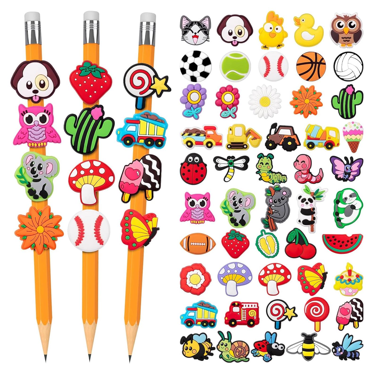 WDAHDHP Pencil Clip Topper, 50 Pcs Different Pencil Topper Decoration, Cute Pencil Charms for Kids Students School Gifts Classroom Rewards