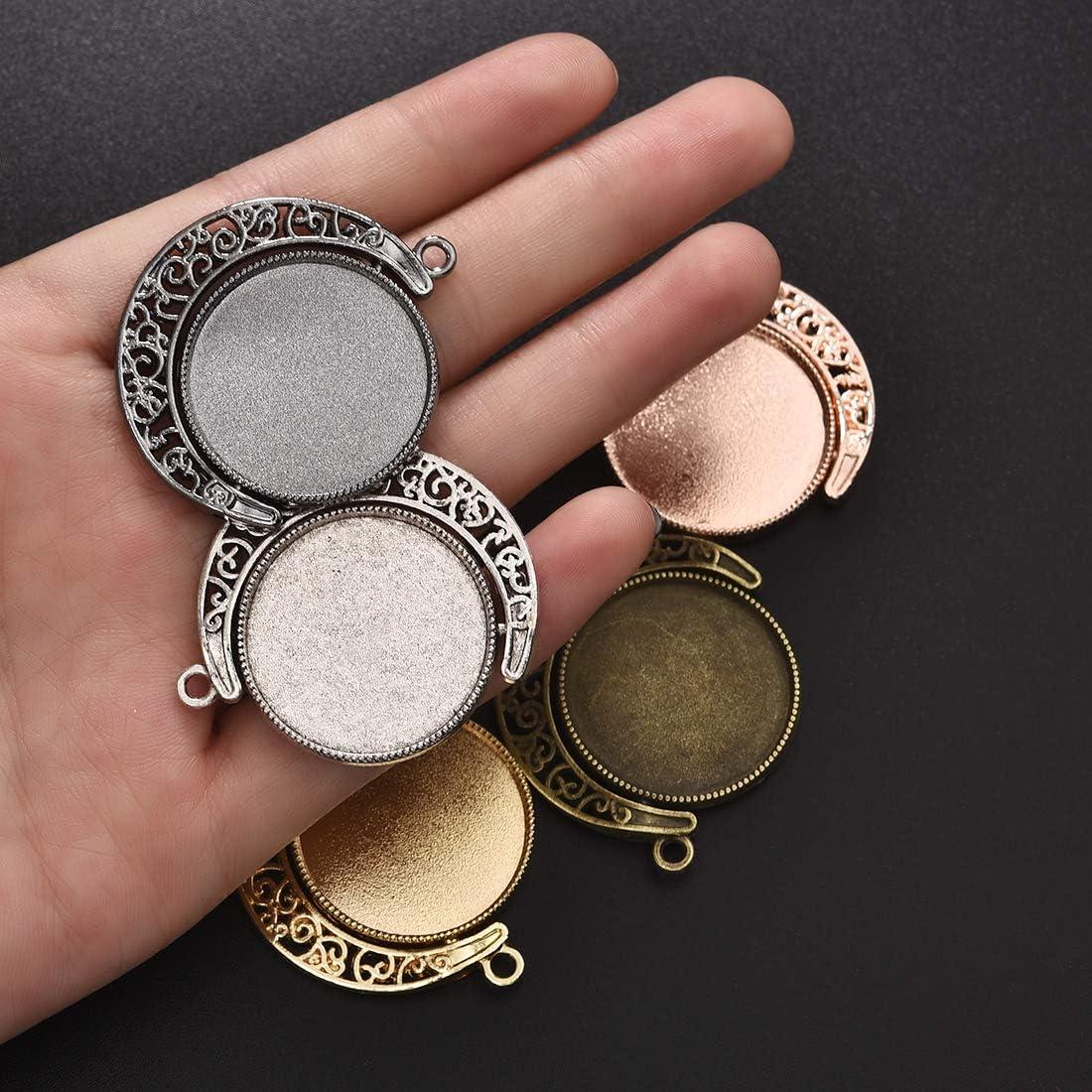 Kit de Joyería DIY DROLE - 20 Bandejas Luna 25mm + 40 Cabochones