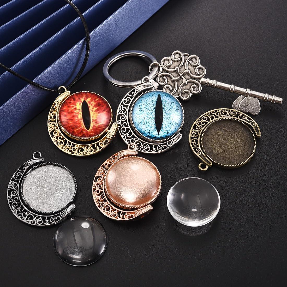 Kit de Joyería DIY DROLE - 20 Bandejas Luna 25mm + 40 Cabochones