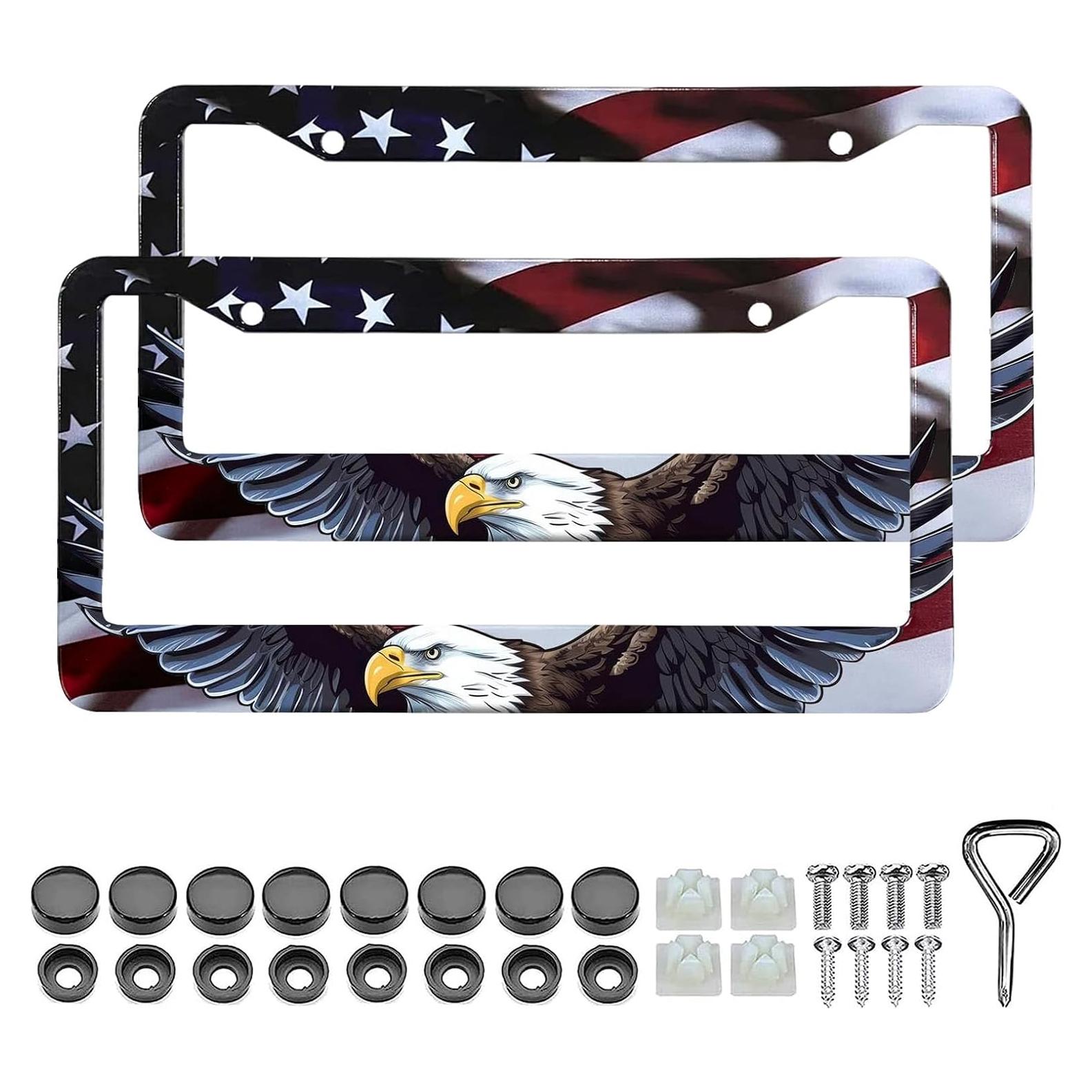 Marco de Placa de Licencia Patriótico LIN KANG - Aluminio con Bandera Americana