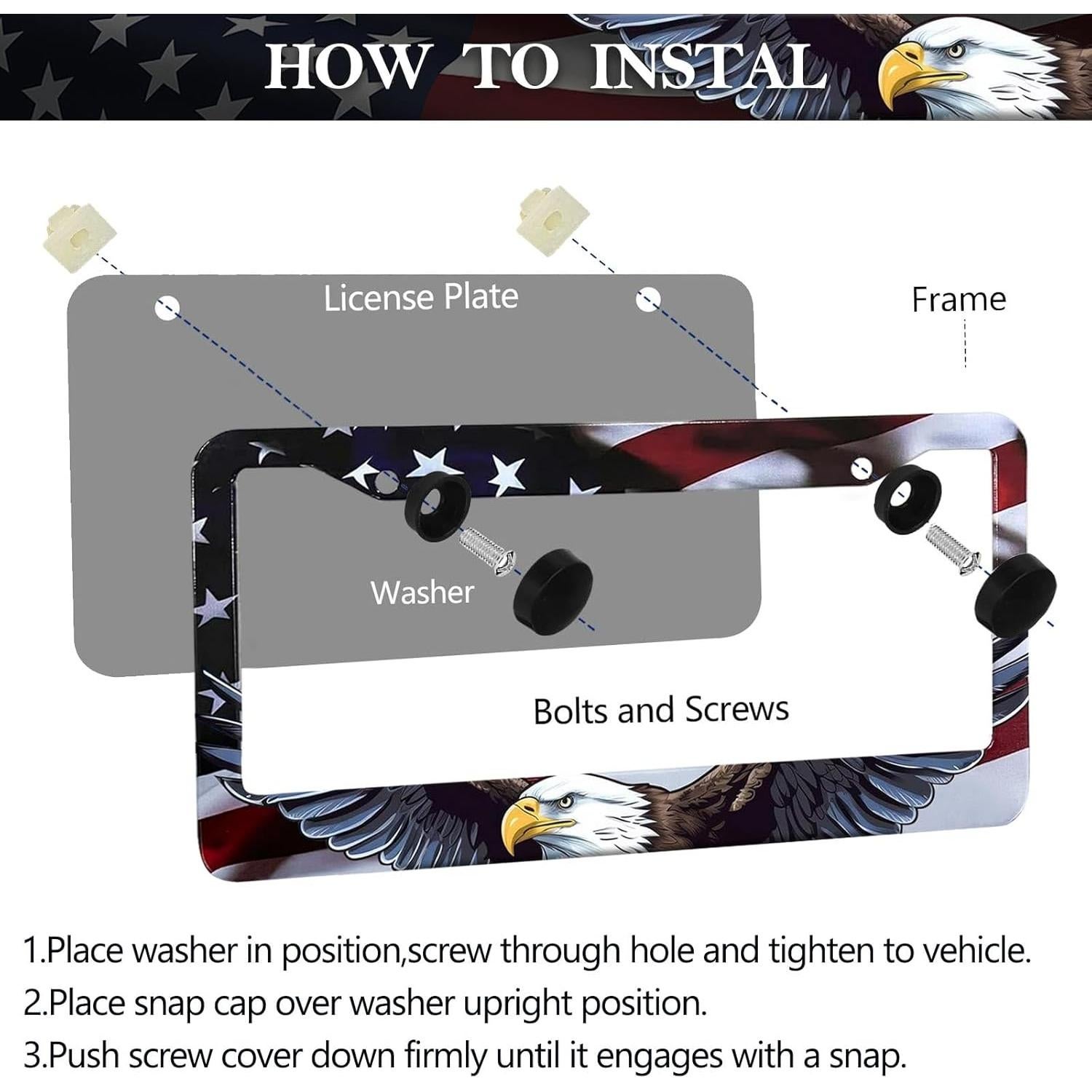 Marco de Placa de Licencia Patriótico LIN KANG - Aluminio con Bandera Americana