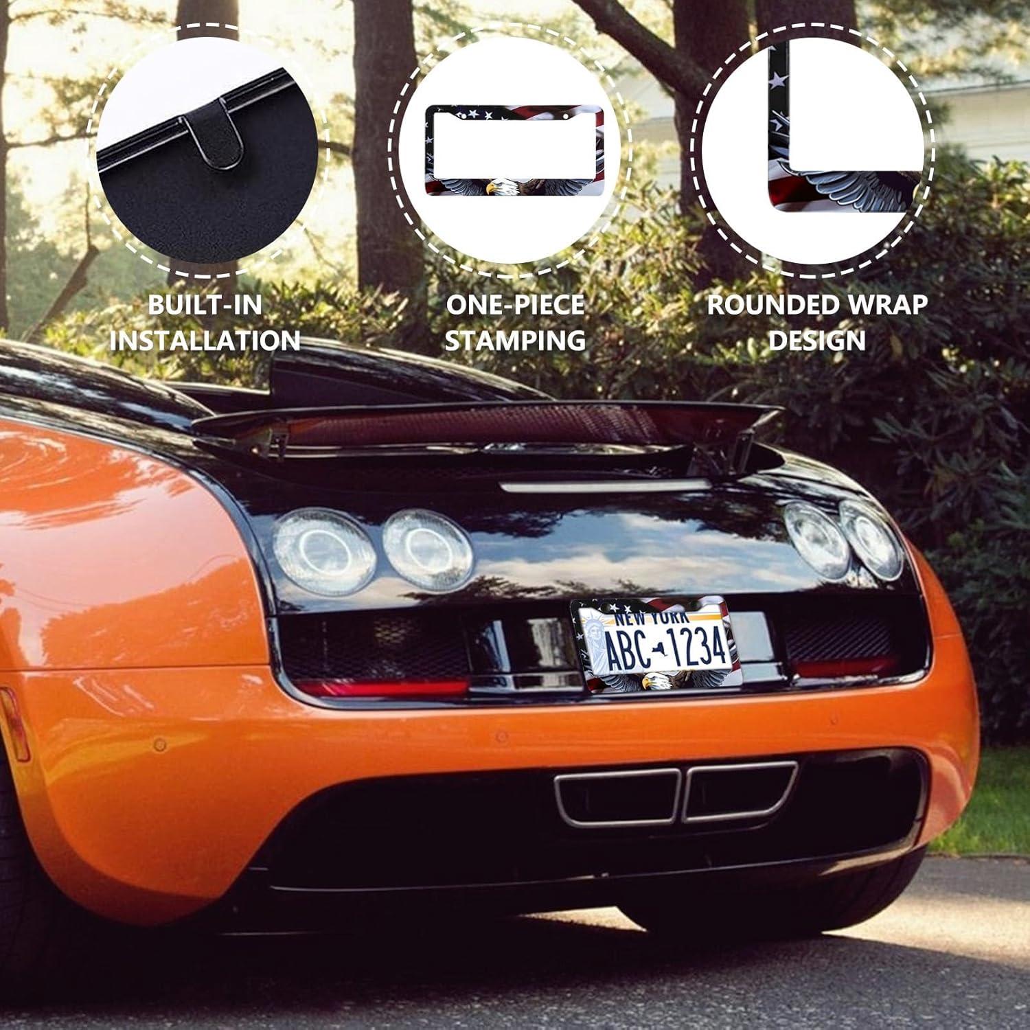 Marco de Placa de Licencia Patriótico LIN KANG - Aluminio con Bandera Americana