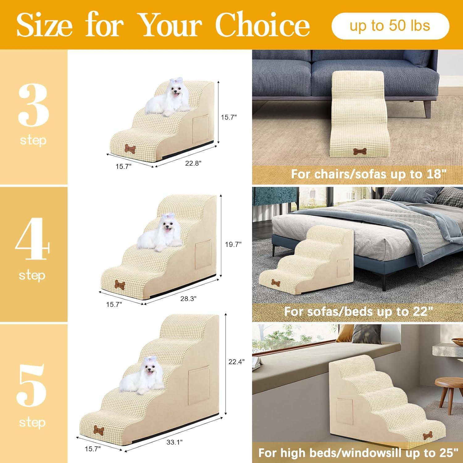 Escaleras para Perros POCBLUE 3 Escalones Beige Antideslizante