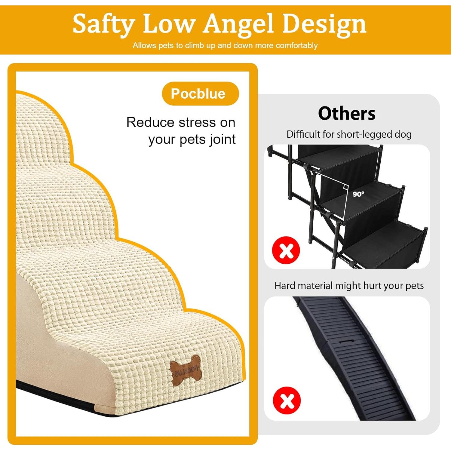 Escaleras para Perros POCBLUE 3 Escalones Beige Antideslizante