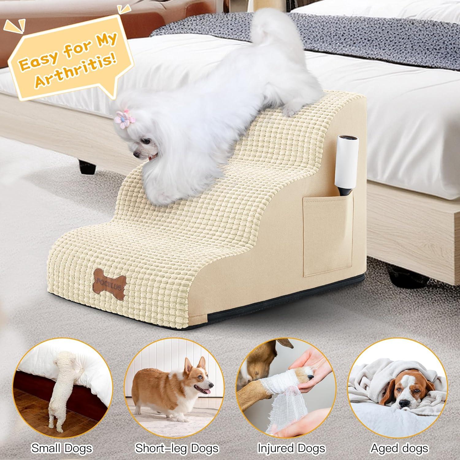 Escaleras para Perros POCBLUE 3 Escalones Beige Antideslizante