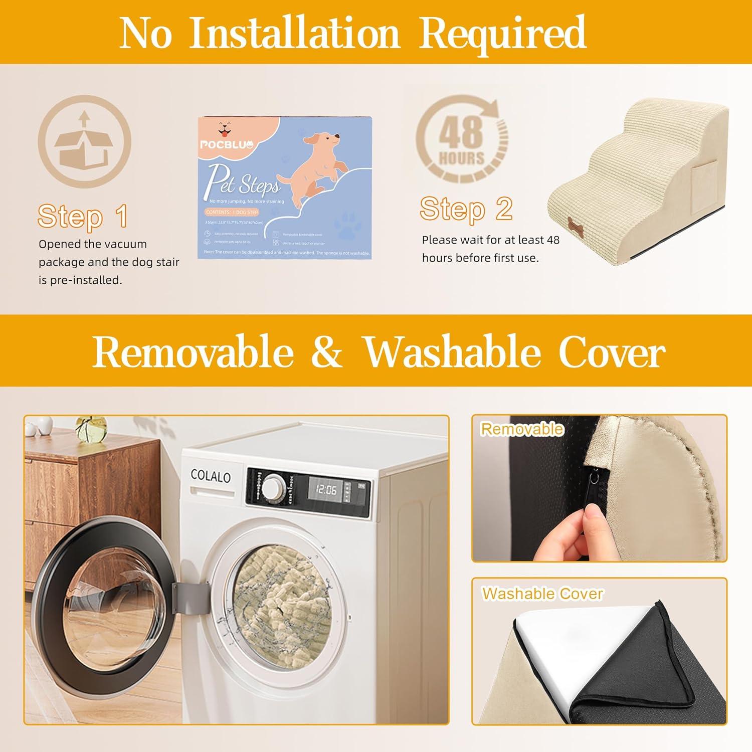 Escaleras para Perros POCBLUE 3 Escalones Beige Antideslizante