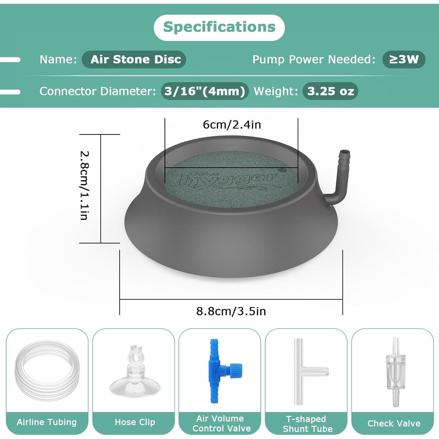 Piedra de Aire para Acuario Hygger 6.1 cm Difusor de Oxígeno