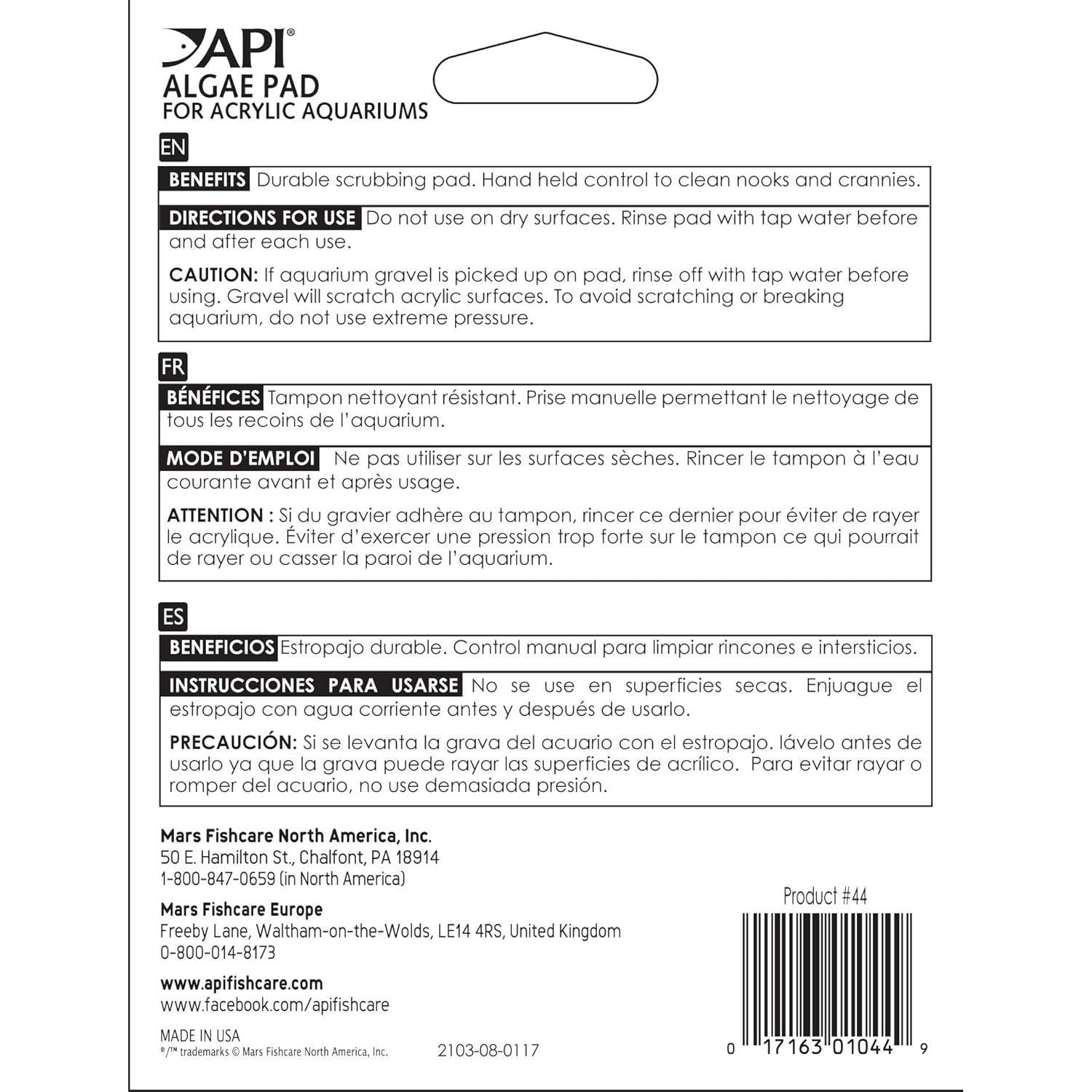 Almohadilla de Limpieza API para Acuarios Acrílicos 3.18x12.19cm