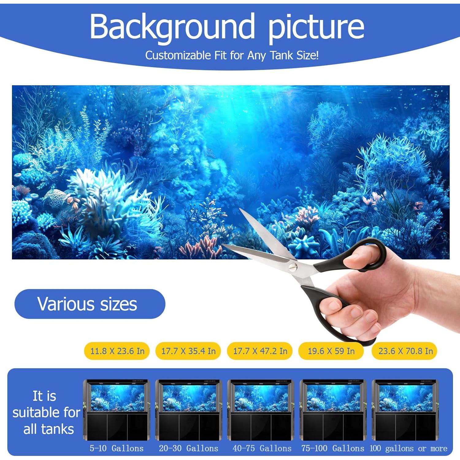 Fondo de Acuario Adherente Estático ADQHD 30x60 cm Océano Azul